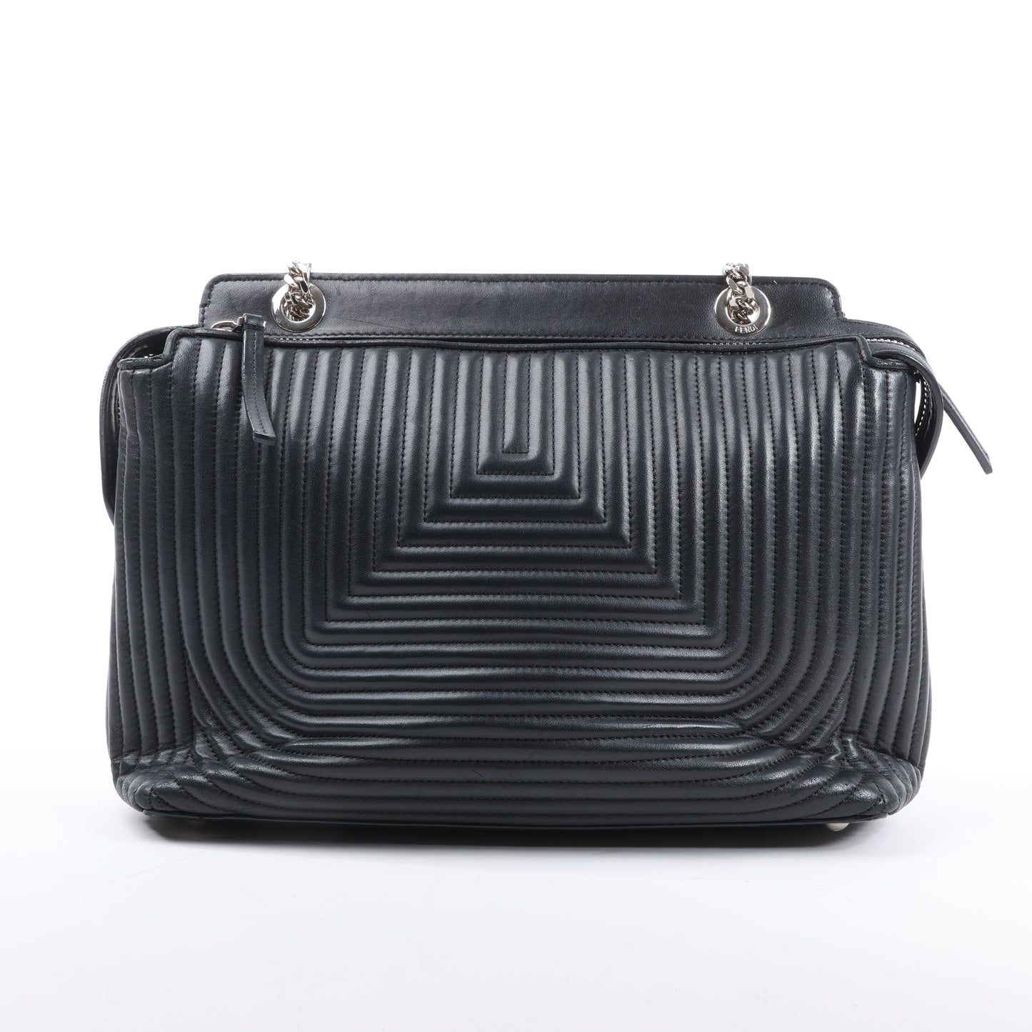 Fendi – Dotcom – Halb-Schultertasche aus schwarzem Leder mit Kettenriemen