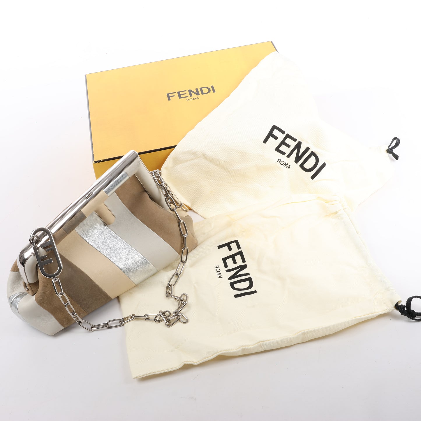 FENDI First Leather x Wildleder-Umhängetasche in Beige 8BP129