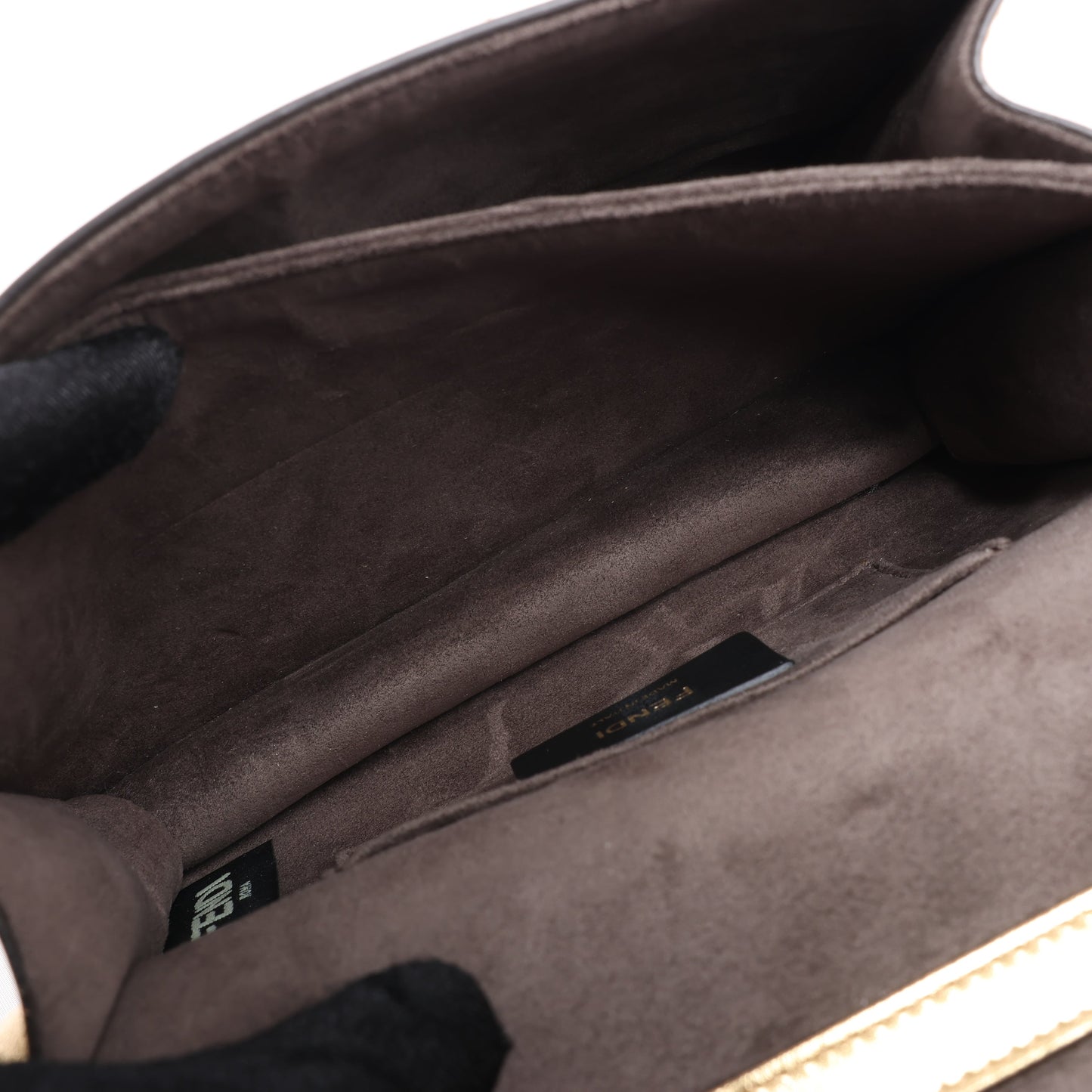 FENDI Mini Kan I Schultertasche aus Leder mit Kette in Gold, 8M0381