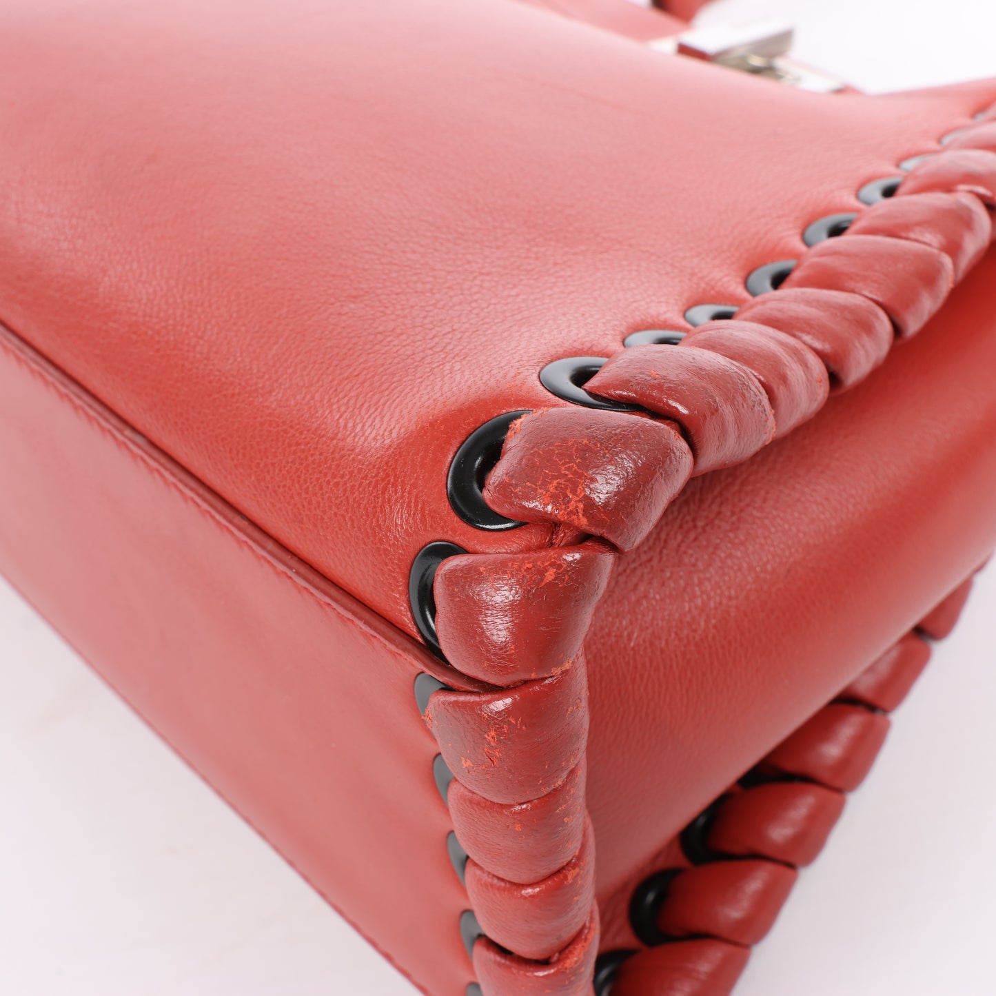Fendi Peekaboo Mini Leather 2Way Handbag in Red 8BN244