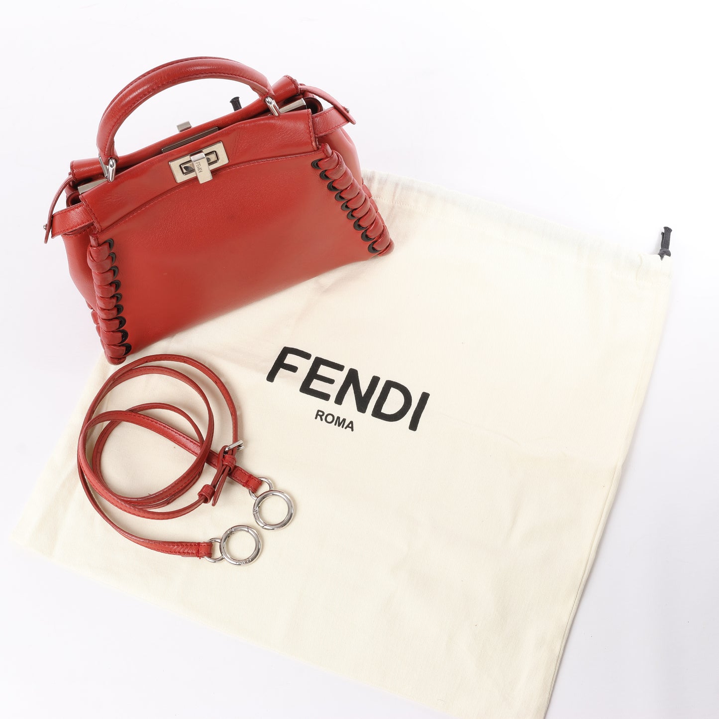 Fendi Peekaboo Mini Leather 2Way Handbag in Red 8BN244