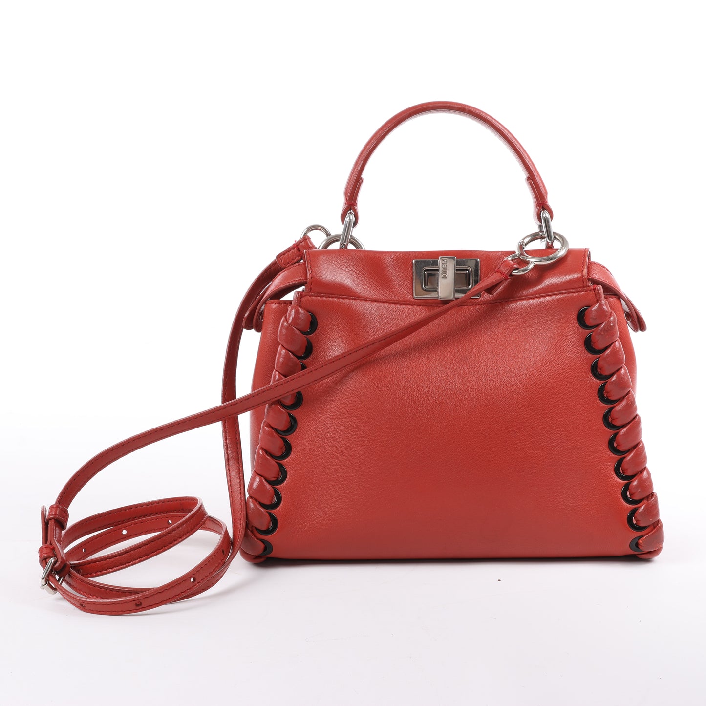 Fendi Peekaboo Mini Leather 2Way Handbag in Red 8BN244