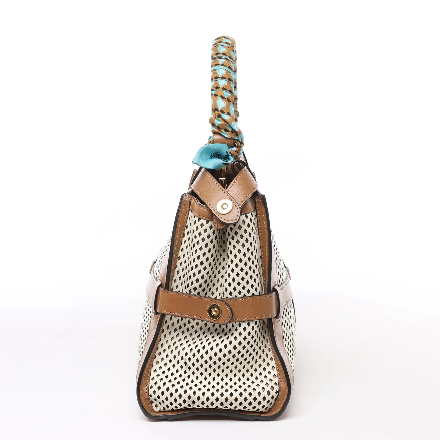 Fendi Peekaboo Regular 2-Wege-Handtasche aus perforiertem Leder in Braun x Beige 8BN290