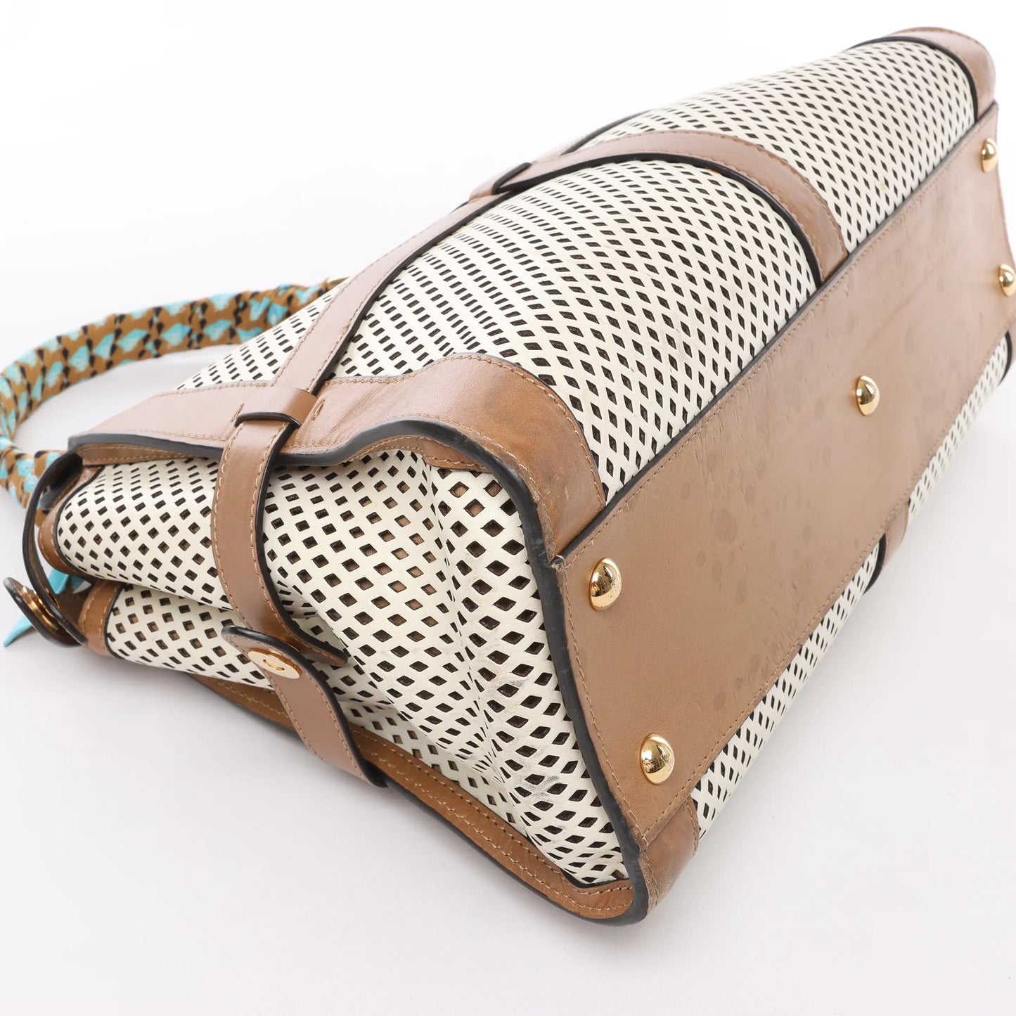 Fendi Peekaboo Regular 2-Wege-Handtasche aus perforiertem Leder in Braun x Beige 8BN290