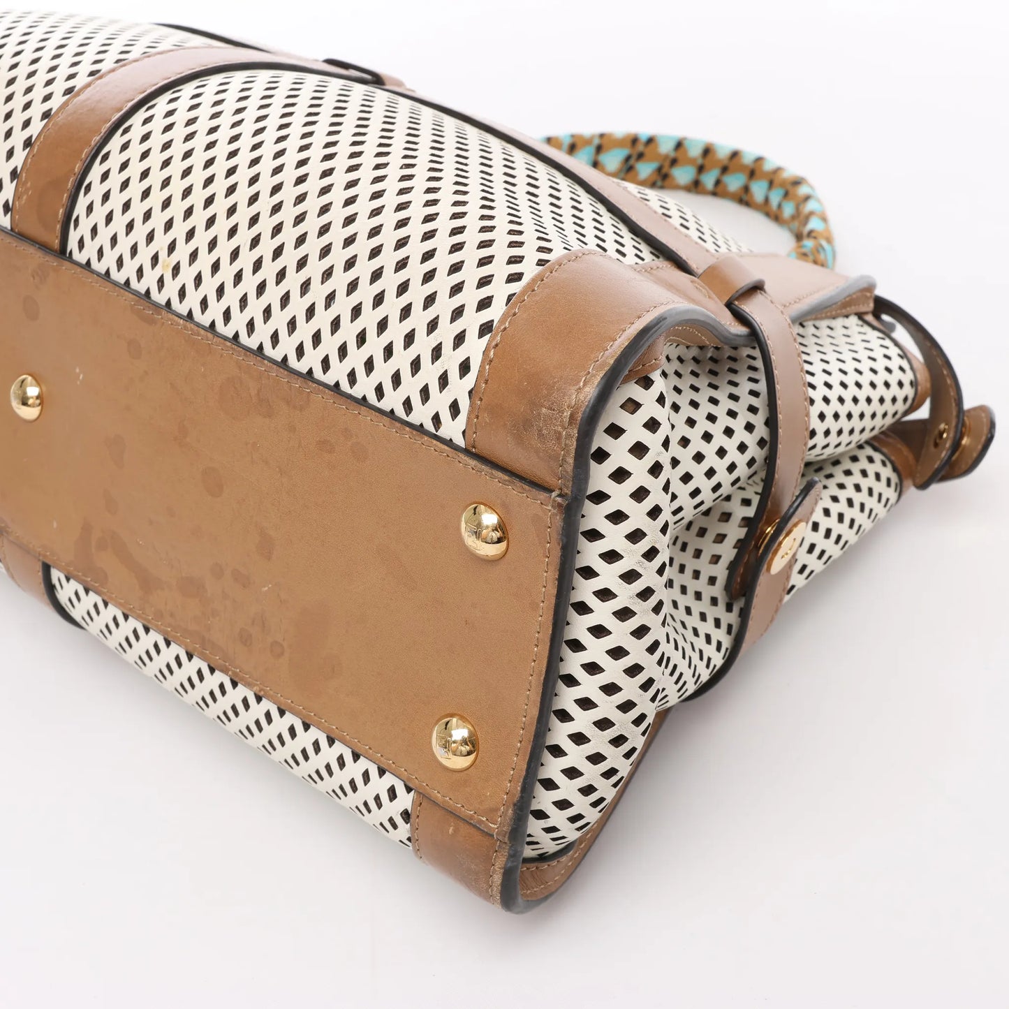 Fendi Peekaboo Regular 2-Wege-Handtasche aus perforiertem Leder in Braun x Beige 8BN290