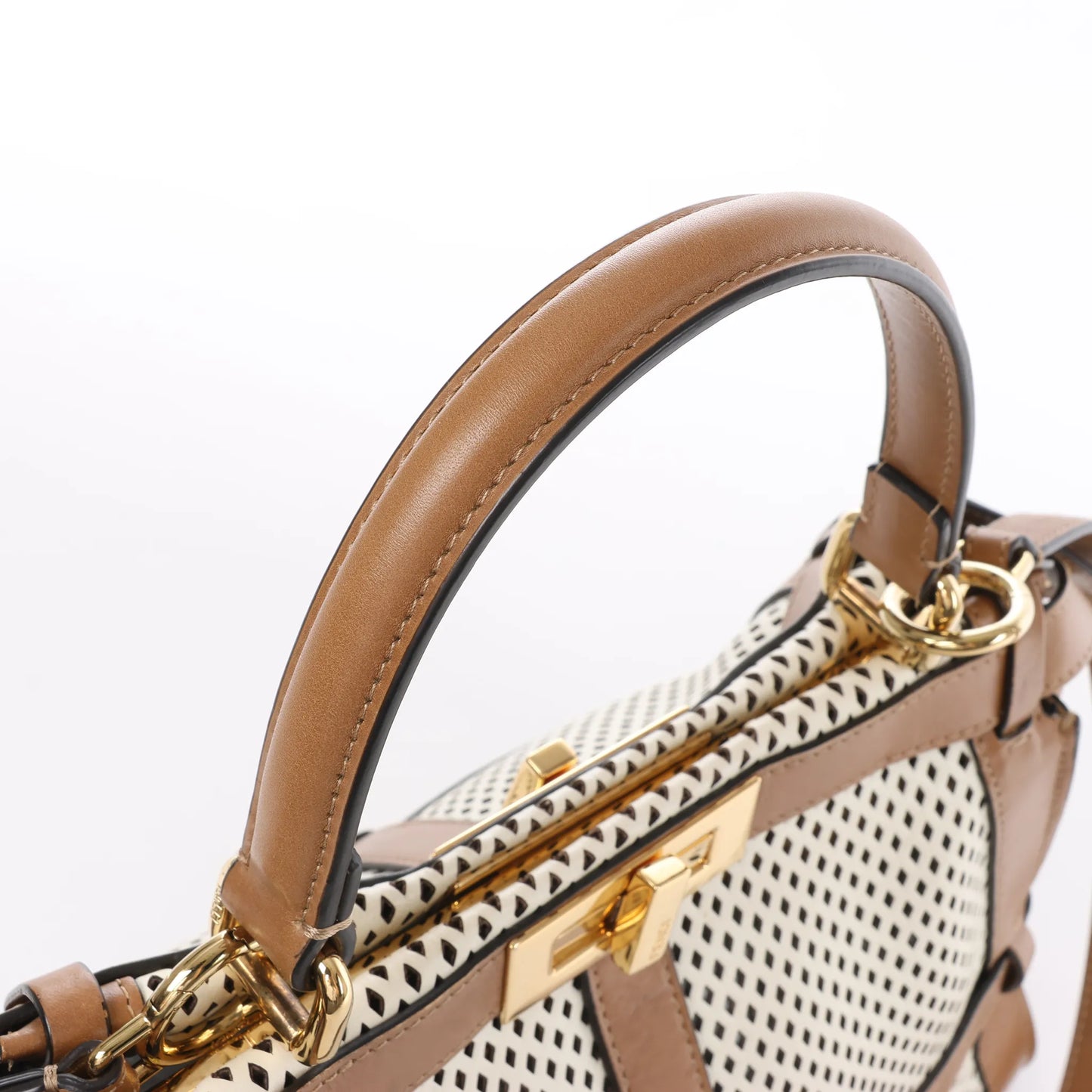 Fendi Peekaboo Regular 2-Wege-Handtasche aus perforiertem Leder in Braun x Beige 8BN290