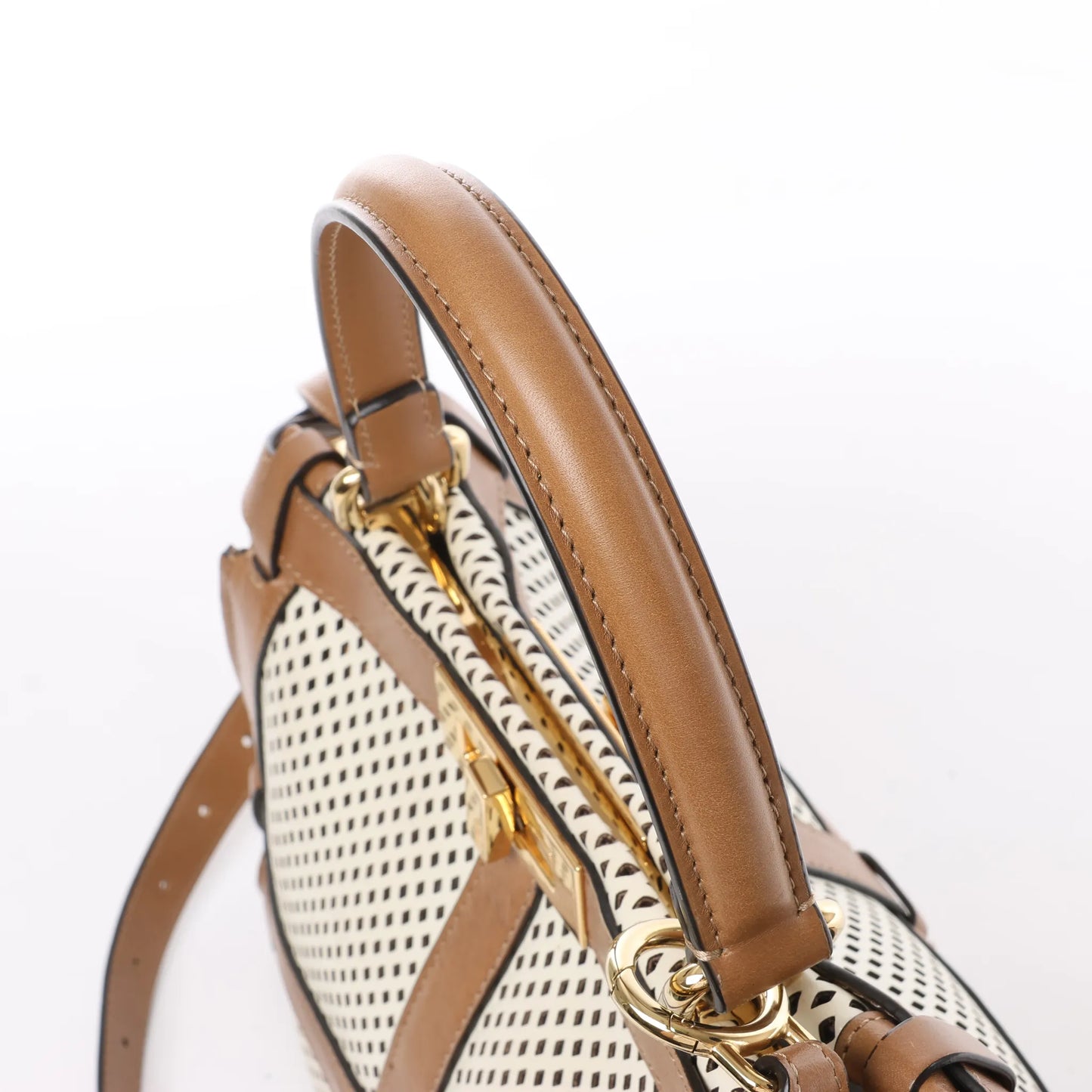 Fendi Peekaboo Regular 2-Wege-Handtasche aus perforiertem Leder in Braun x Beige 8BN290