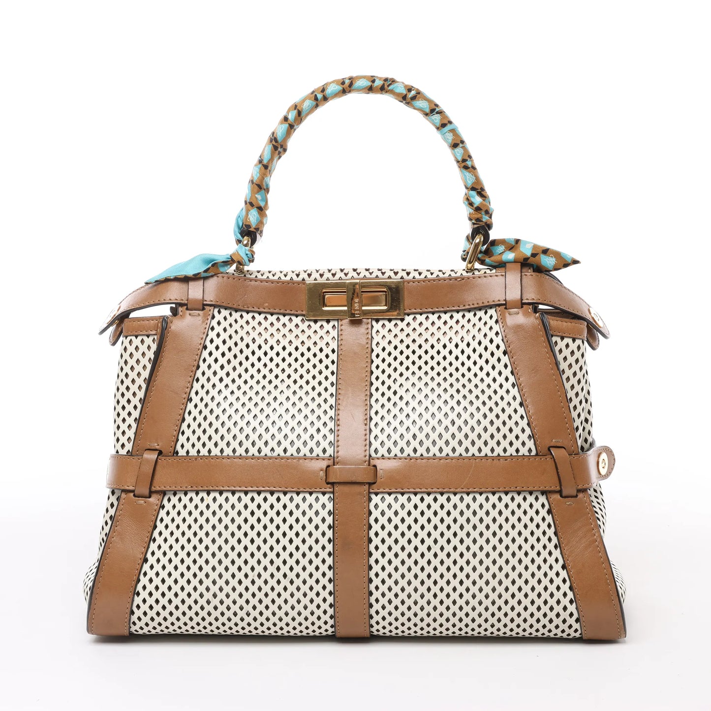 Fendi Peekaboo Regular 2-Wege-Handtasche aus perforiertem Leder in Braun x Beige 8BN290