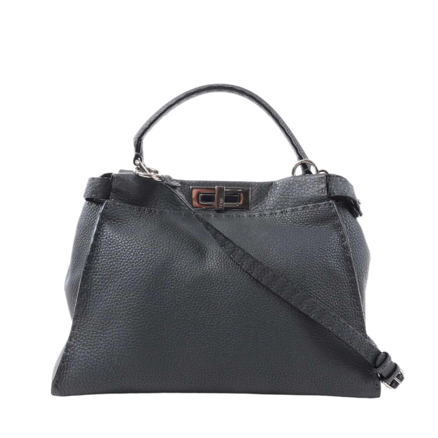 Fendi Peekaboo Regular Selleria Leder 2Way Handtasche in Grau 8BN226