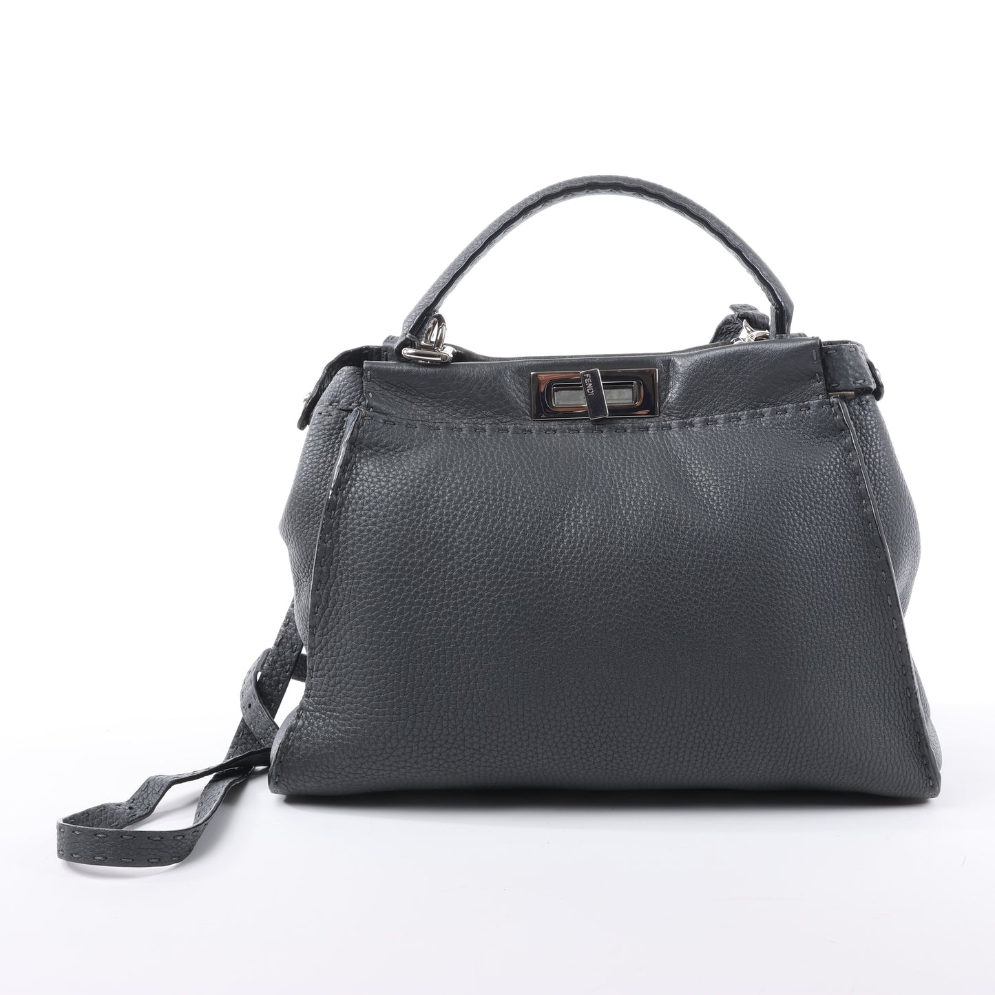 Fendi Peekaboo Regular Selleria Leder 2Way Handtasche in Grau 8BN226