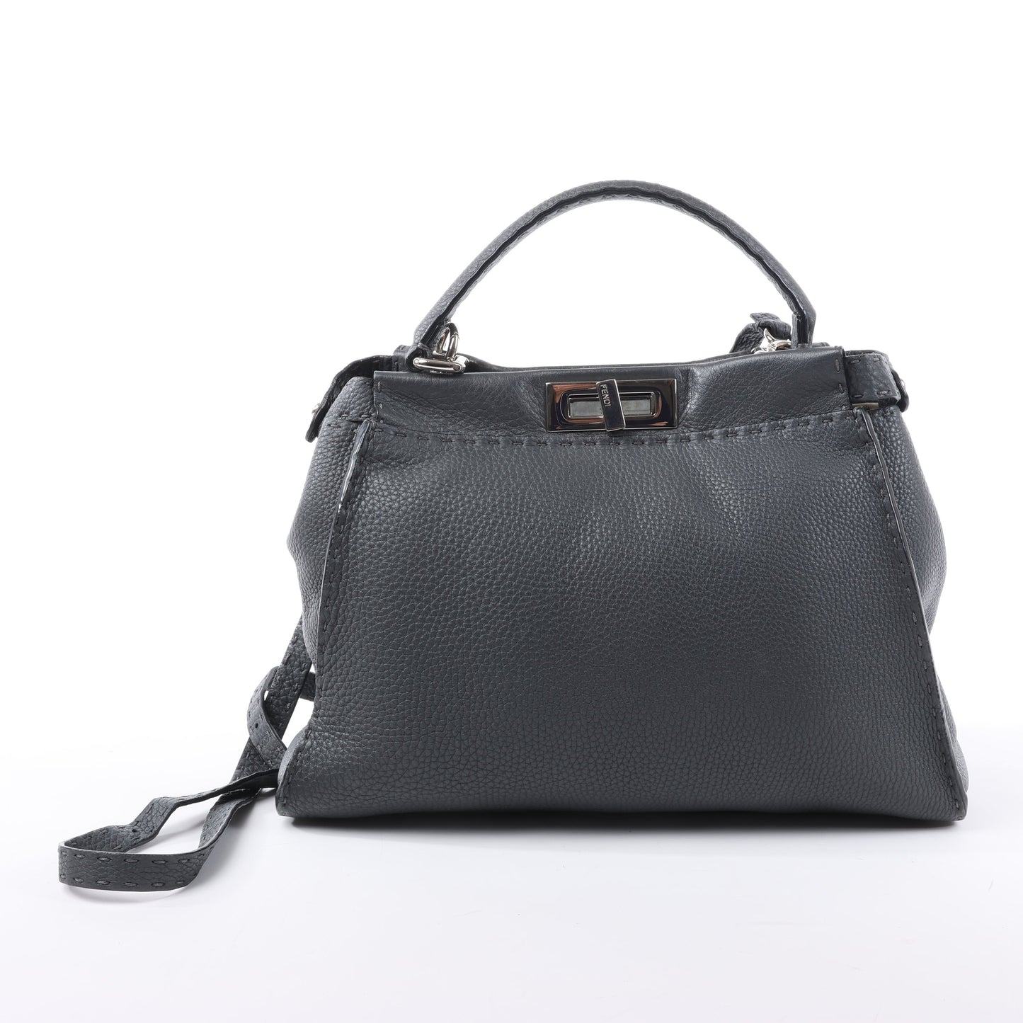 Fendi Peekaboo Regular Selleria Leder 2Way Handtasche in Grau 8BN226
