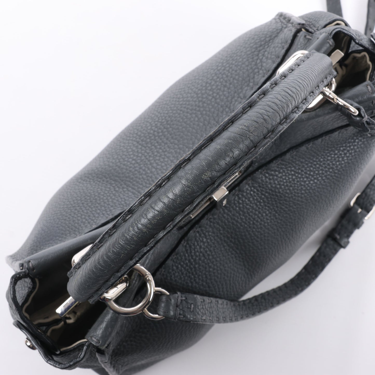 Fendi Peekaboo Regular Selleria Leder 2Way Handtasche in Grau 8BN226