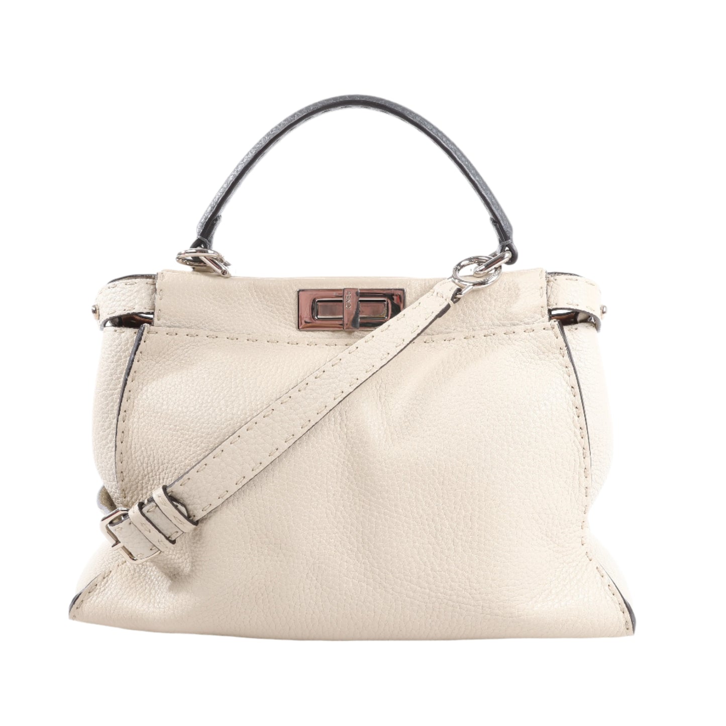 Fendi Peekaboo Regular Selleria Leder 2Way Handtasche in Beige 8BN290