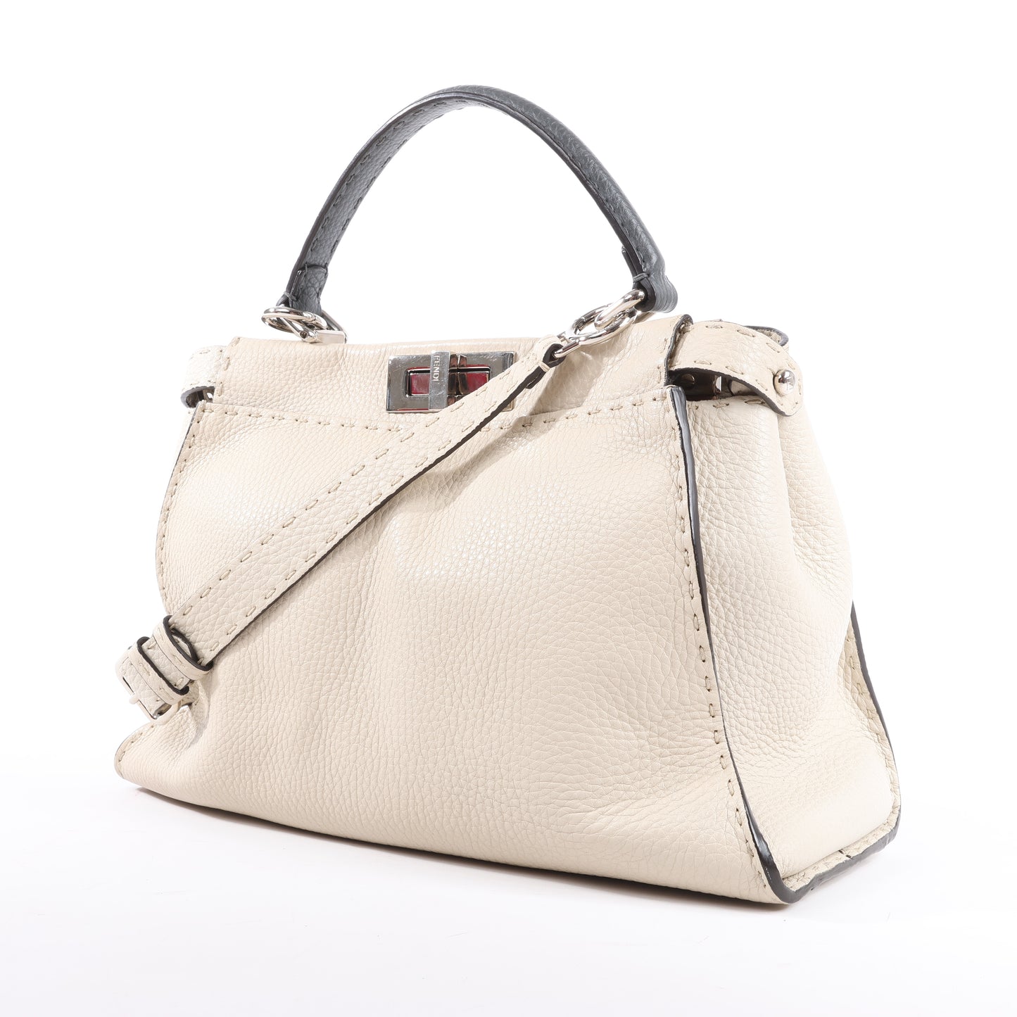 Fendi Peekaboo Regular Selleria Leder 2Way Handtasche in Beige 8BN290