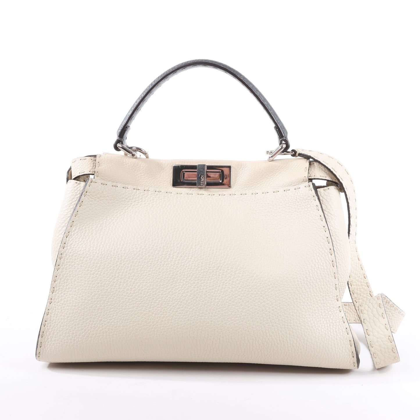 Fendi Peekaboo Regular Selleria Leder 2Way Handtasche in Beige 8BN290