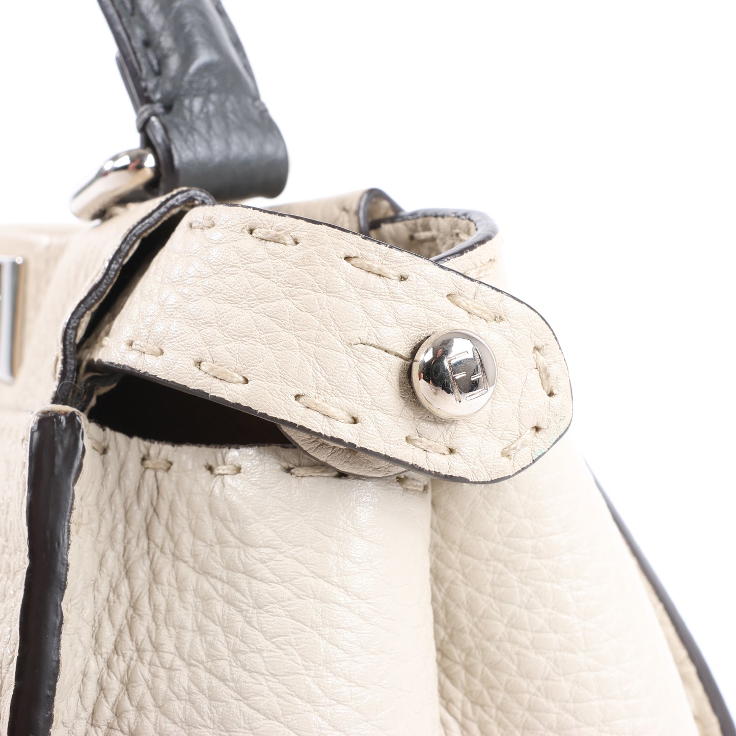 Fendi Peekaboo Regular Selleria Leder 2Way Handtasche in Beige 8BN290