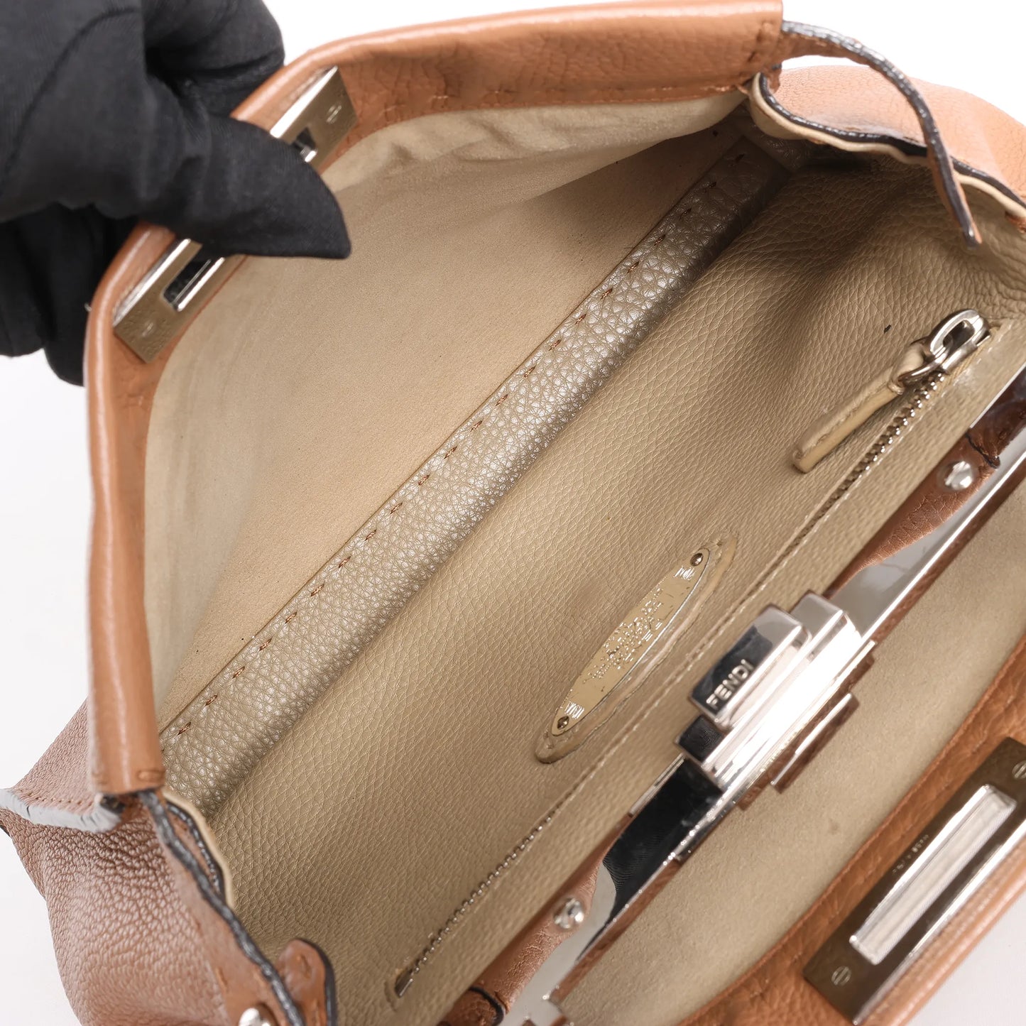 Fendi Peekaboo Regular Selleria Leather 2Way Handbag in Brown 8BN290