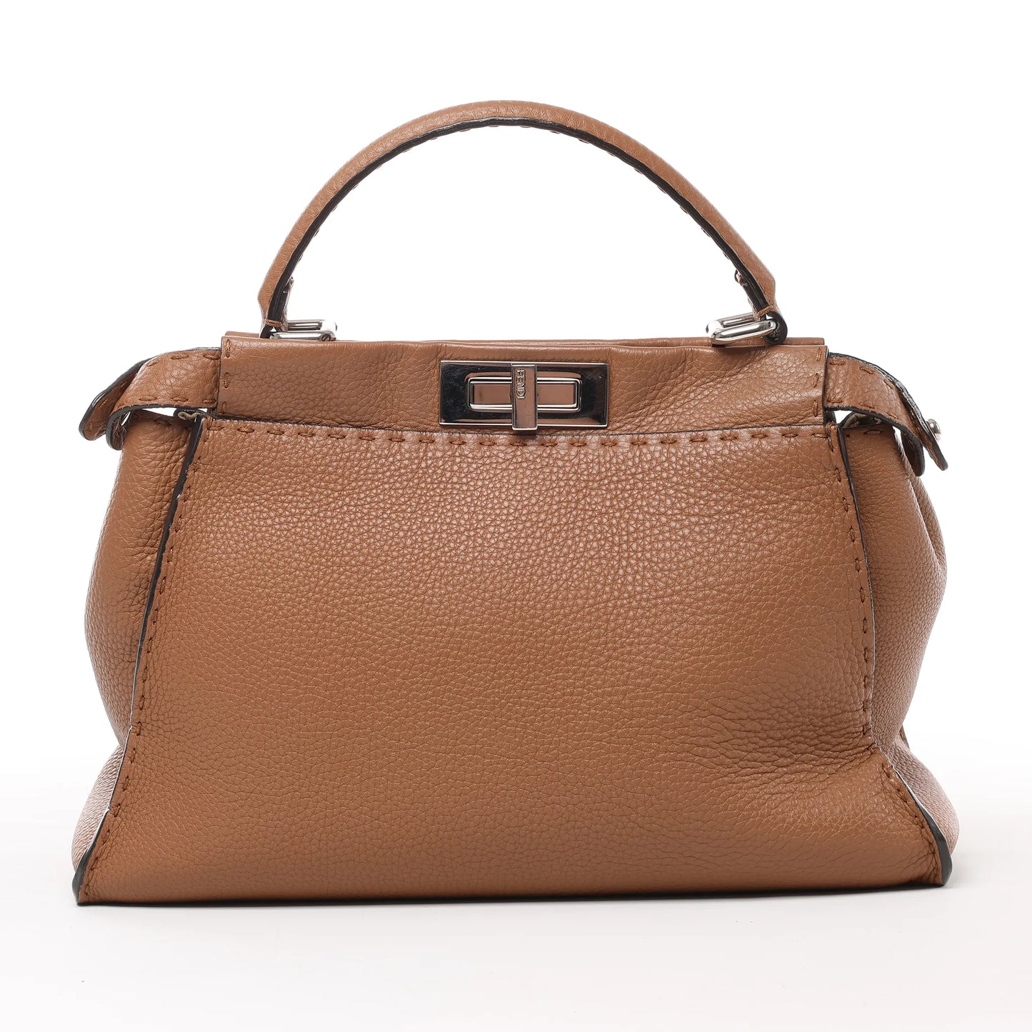 Fendi Peekaboo Regular Selleria Leather 2Way Handbag in Brown 8BN290