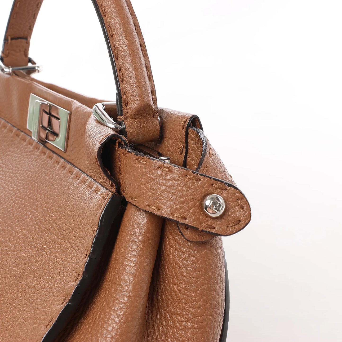 Fendi Peekaboo Regular Selleria Leather 2Way Handbag in Brown 8BN290