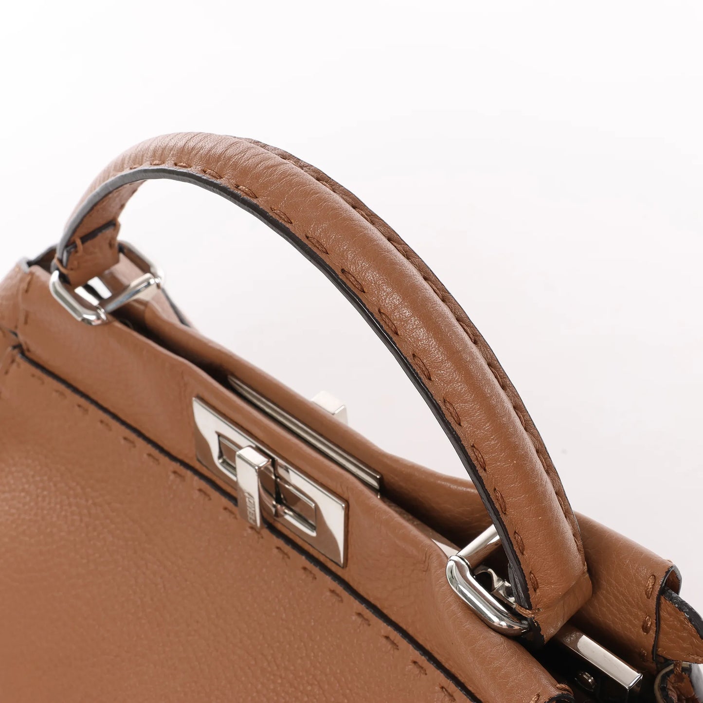 Fendi Peekaboo Regular Selleria Leather 2Way Handbag in Brown 8BN290