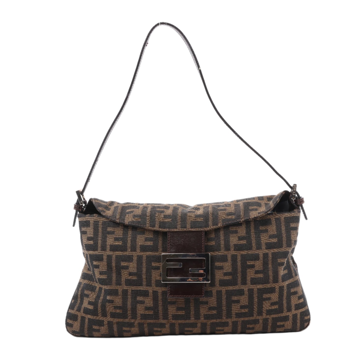 FENDI Baguette Zucchino Schultertasche aus Canvas und Leder in Braun 26796