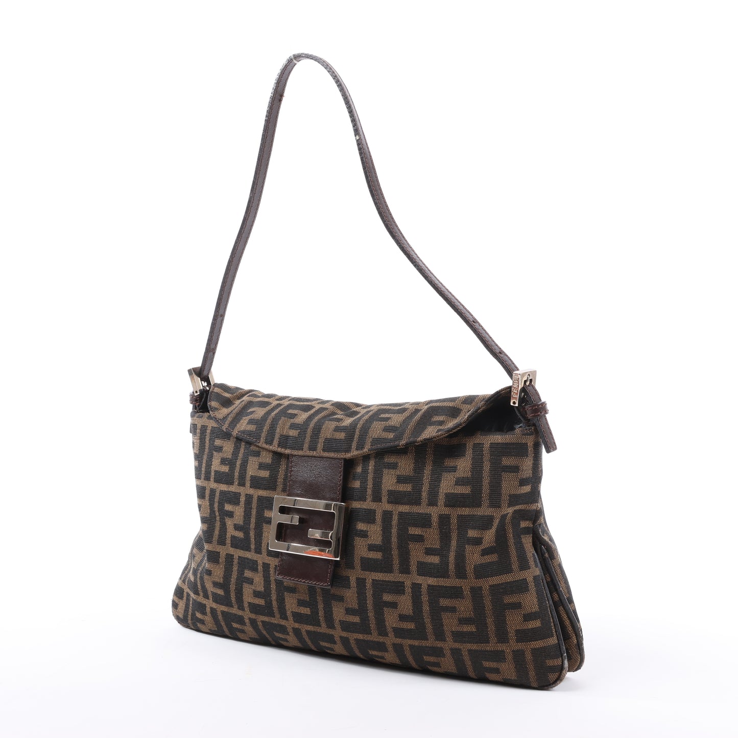 FENDI Baguette Zucchino Schultertasche aus Canvas und Leder in Braun 26796