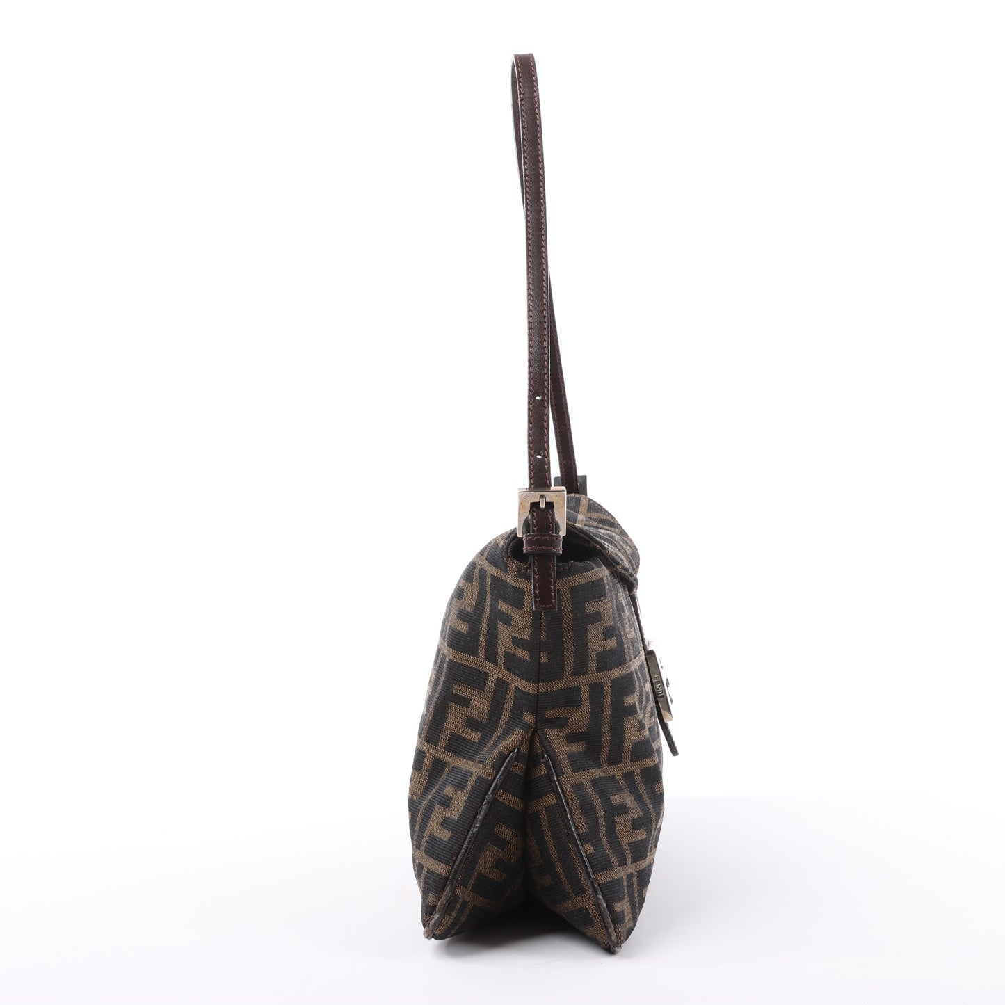 FENDI Baguette Zucchino Schultertasche aus Canvas und Leder in Braun 26796