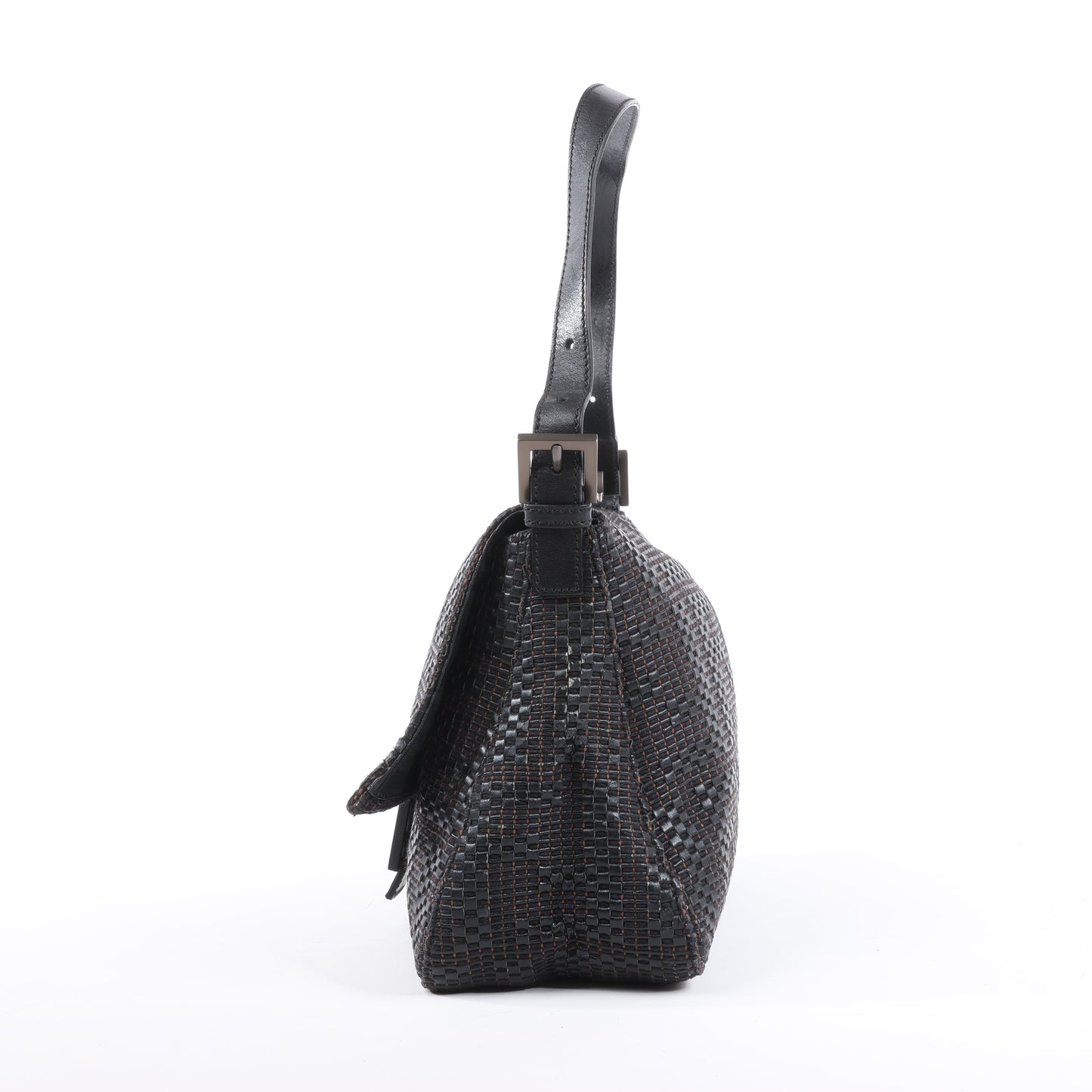 FENDI Zucchino Mamma Baguette Leder Umhängetasche in Schwarz 8BR001