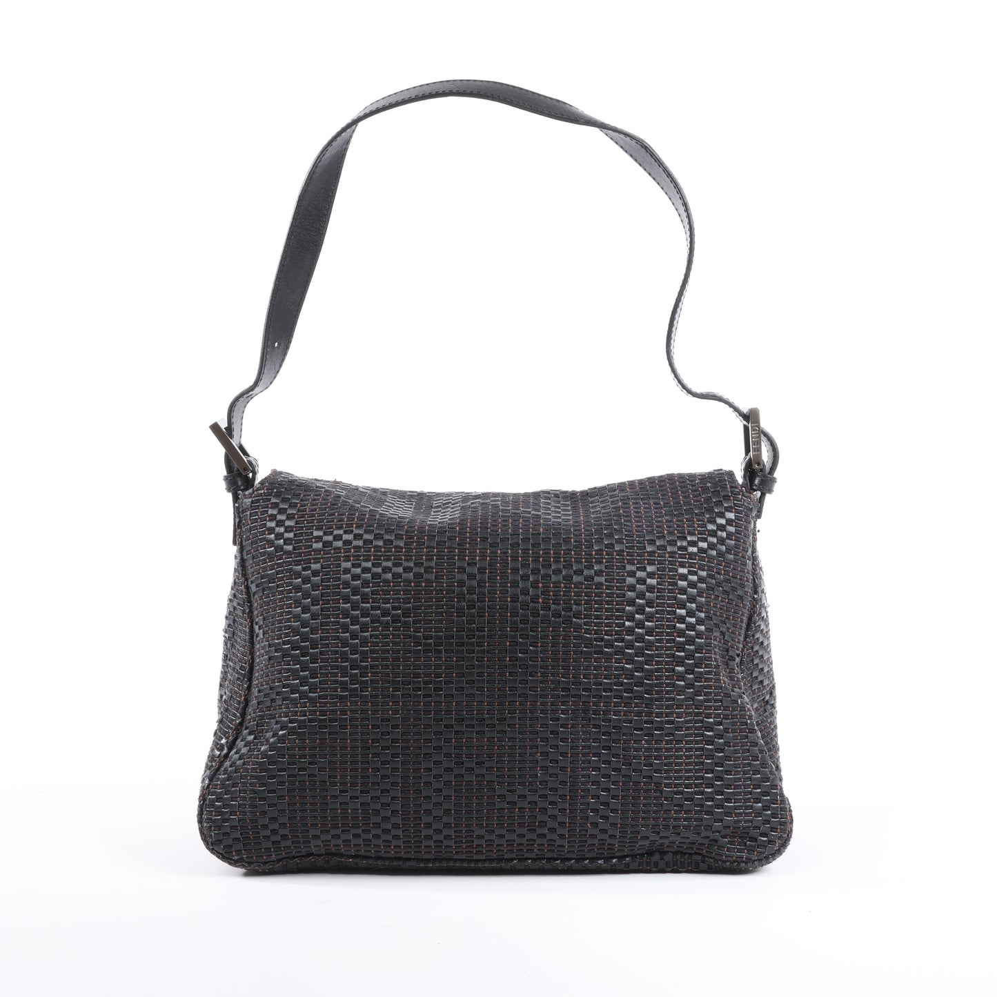 FENDI Zucchino Mamma Baguette Leder Umhängetasche in Schwarz 8BR001