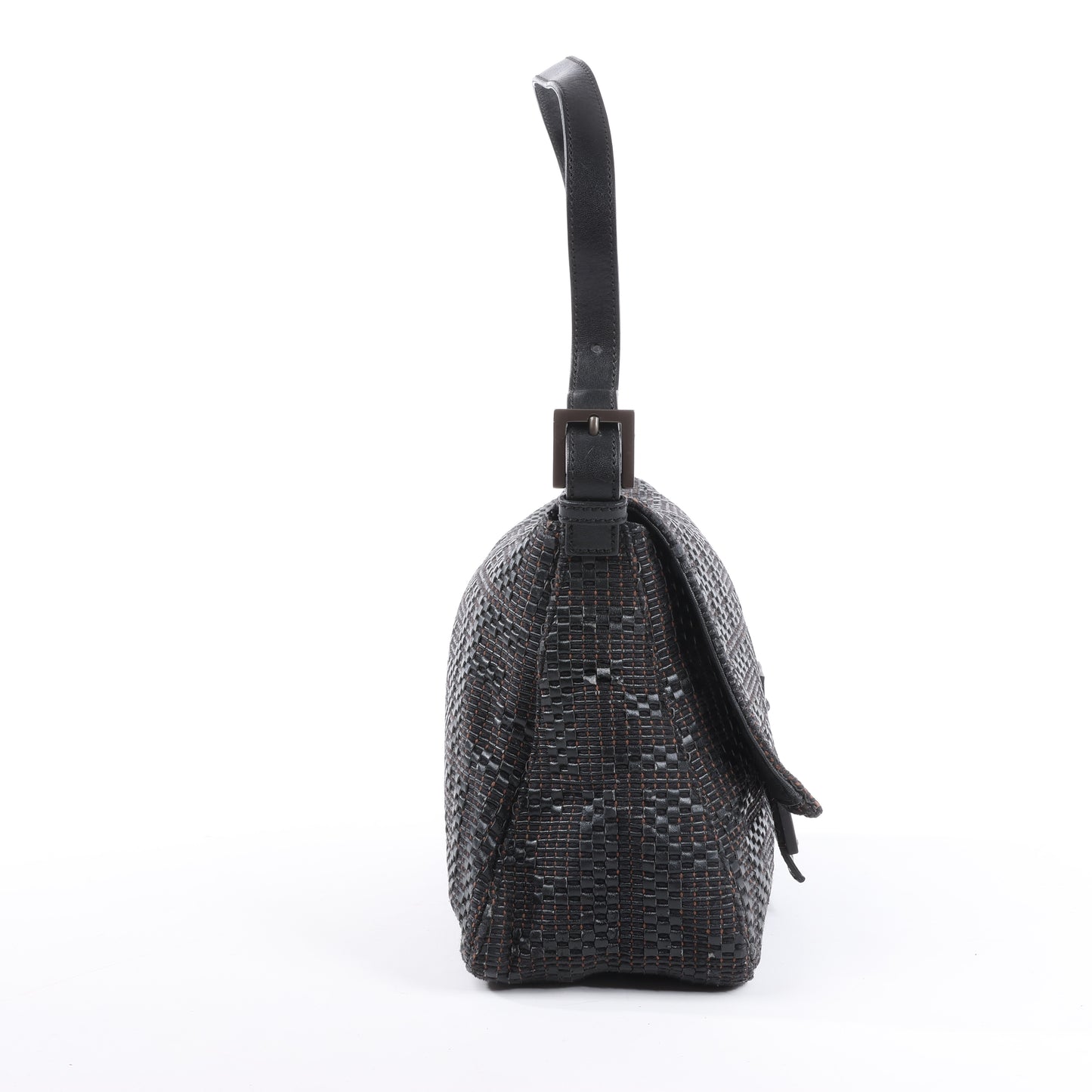 FENDI Zucchino Mamma Baguette Leder Umhängetasche in Schwarz 8BR001