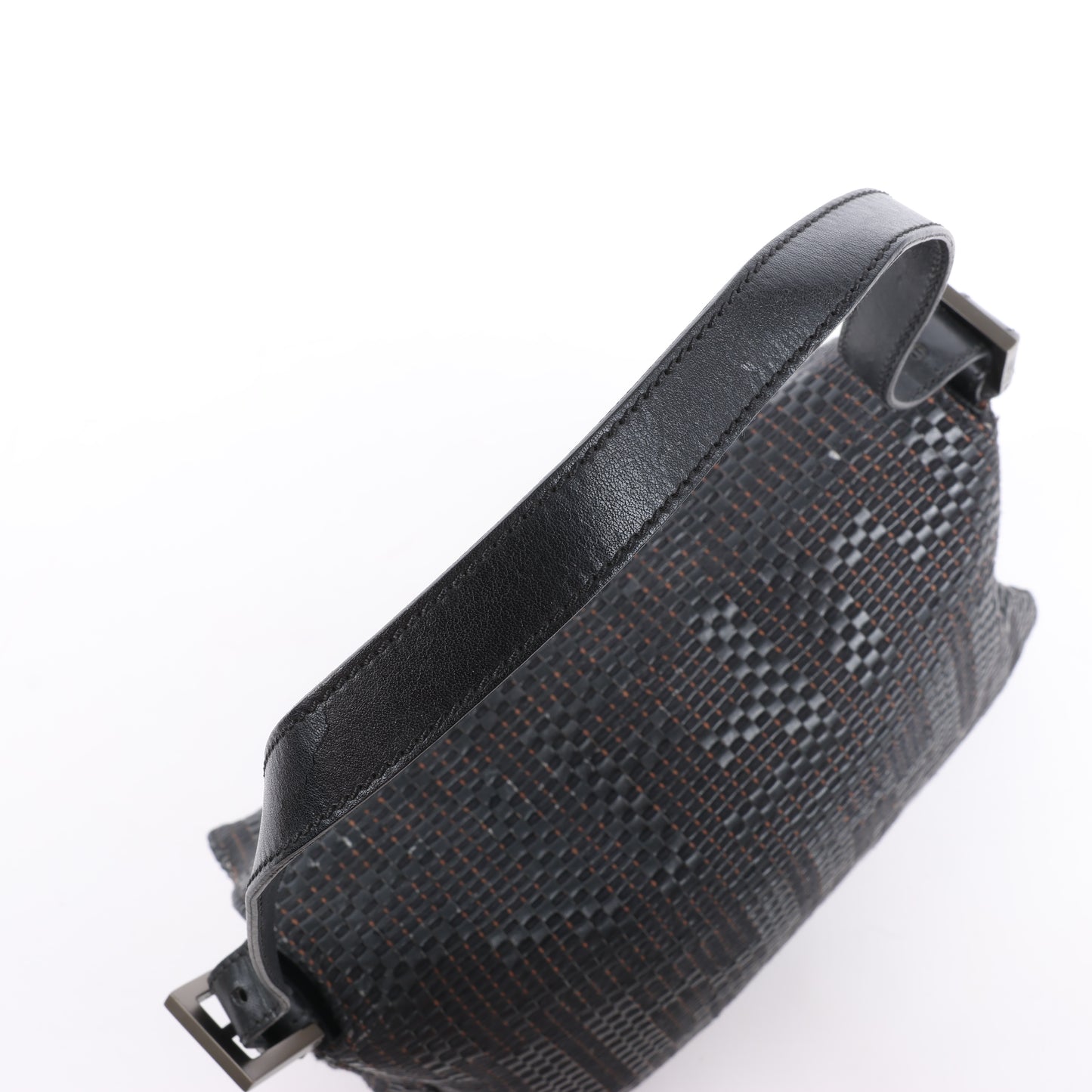 FENDI Zucchino Mamma Baguette Leder Umhängetasche in Schwarz 8BR001