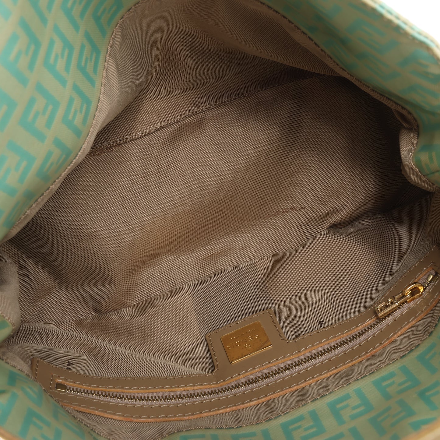 FENDI Baguette Zucchino Coating Canvas Schultertasche in Grün