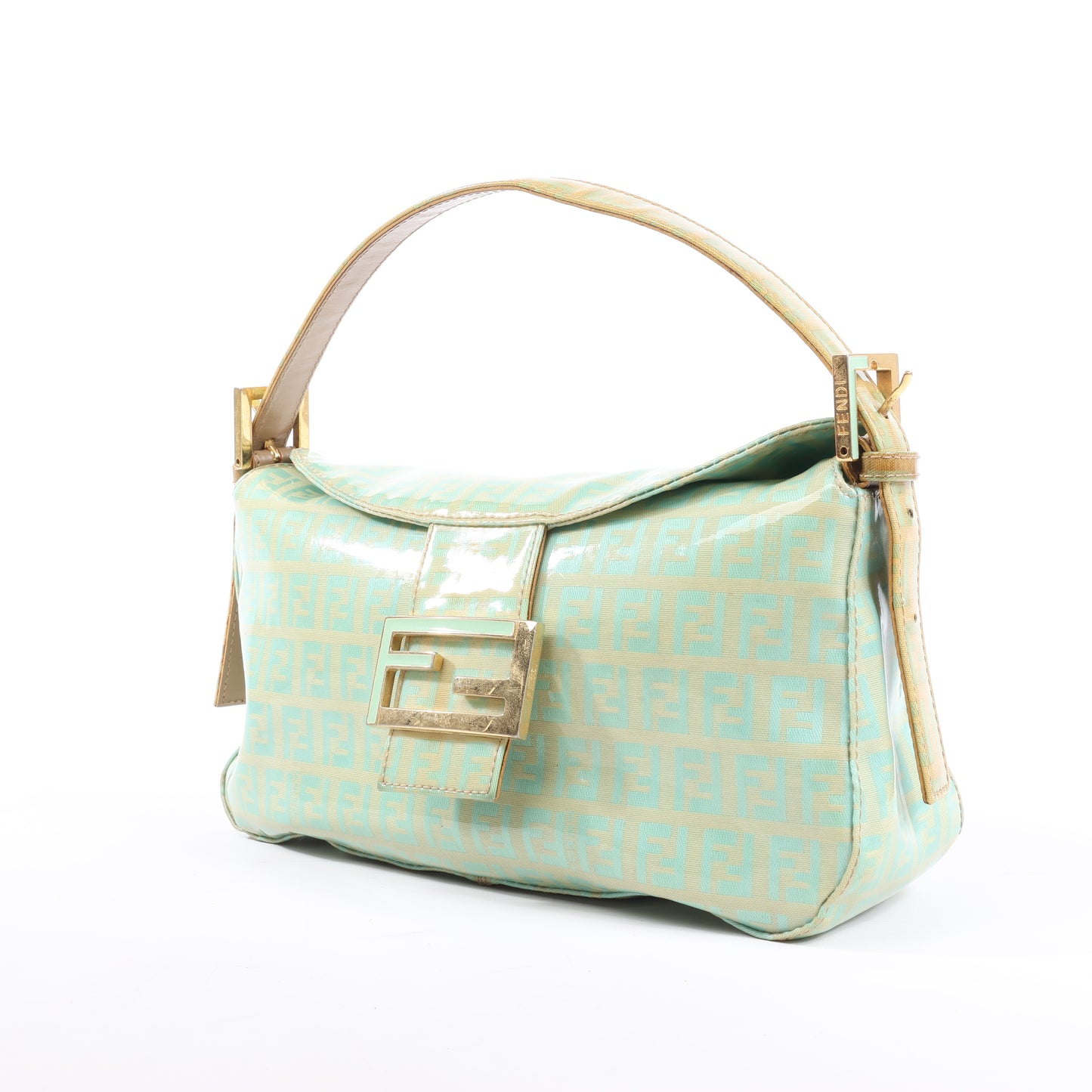 FENDI Baguette Zucchino Coating Canvas Schultertasche in Grün