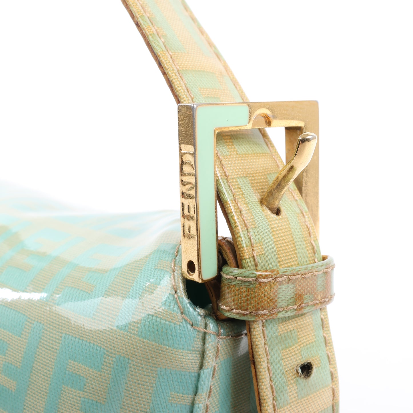 FENDI Baguette Zucchino Coating Canvas Schultertasche in Grün
