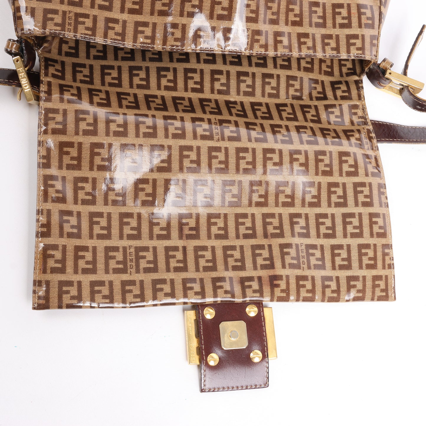 FENDI Zucchino Mamma Baguette Emaille Umhängetasche in Braun 26325