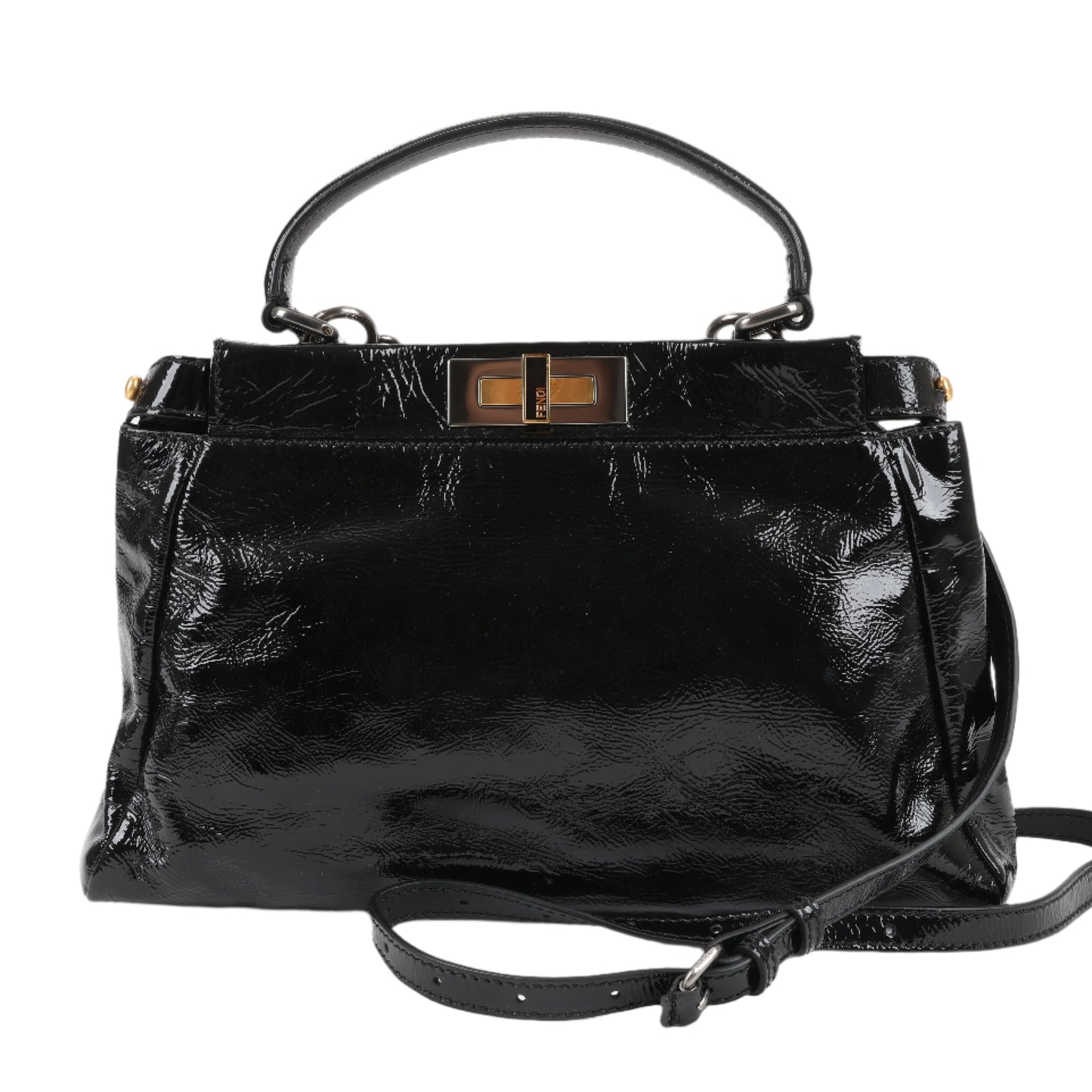 Fendi Peekaboo 2-Wege-Handtasche aus Lackleder in Schwarz 8BN211