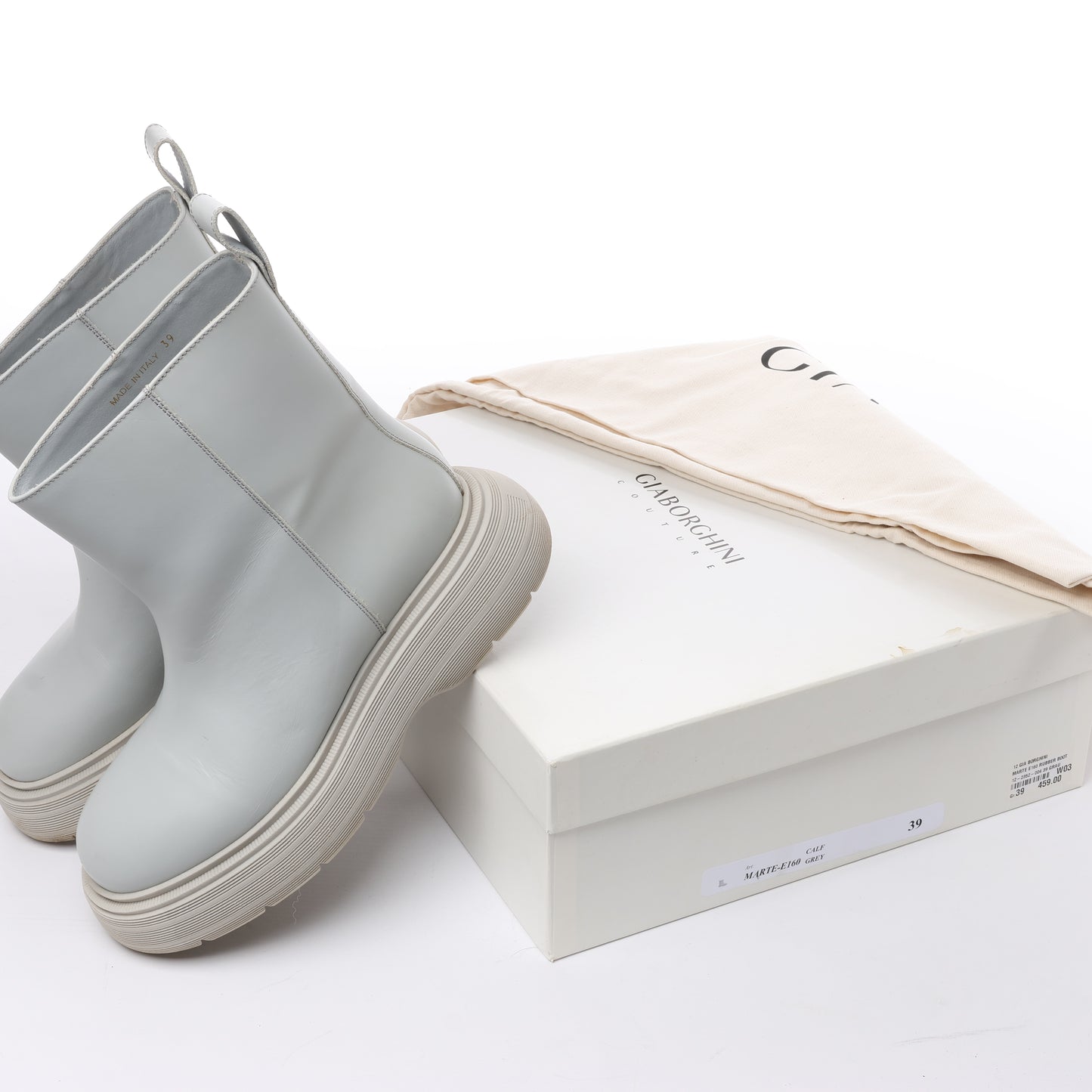 GIA BORGHINI Marte Chunky Lederstiefeletten in Grau, Größe 39 EU