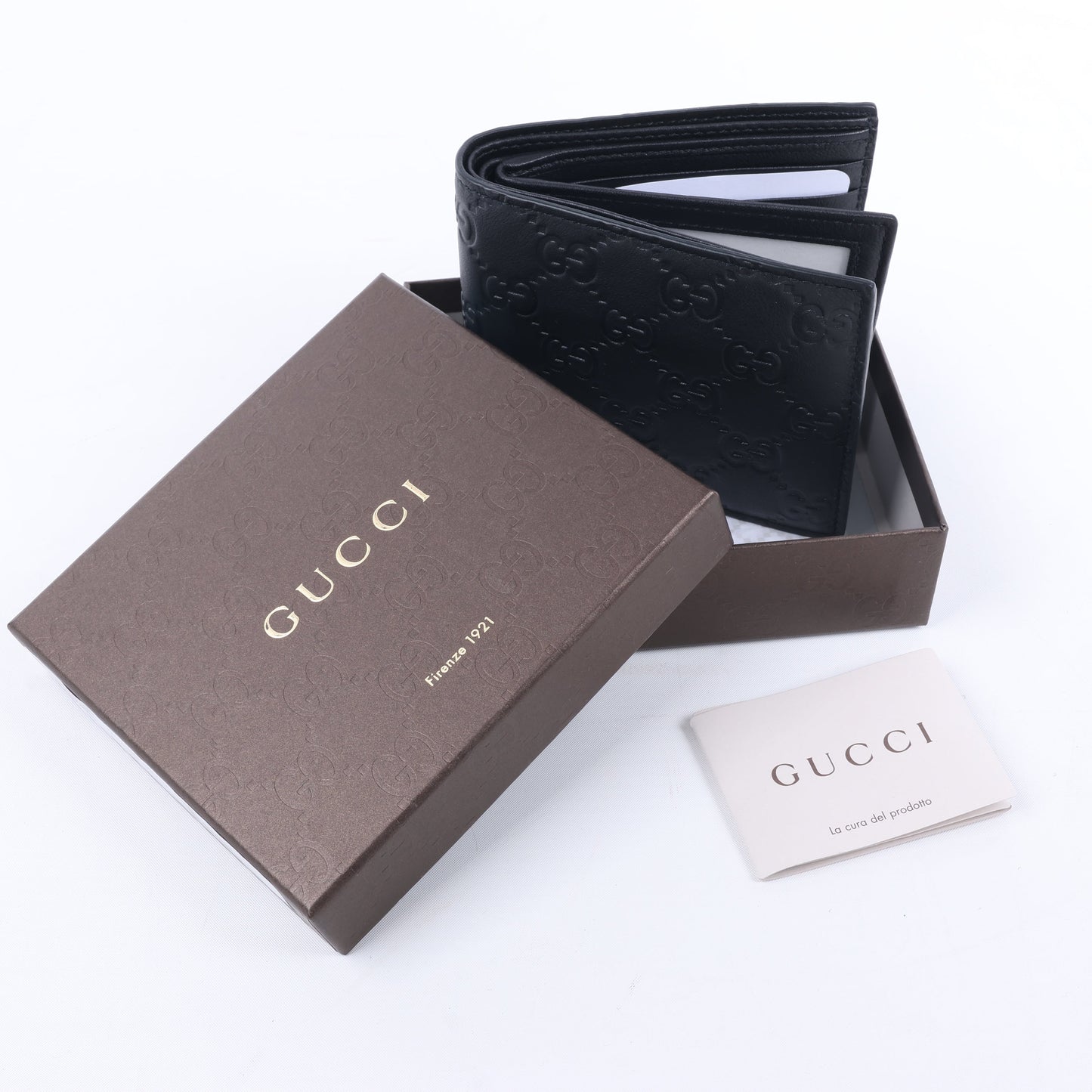 Gucci Guccissima 212185 Kompakte Geldbörse aus Leder in Schwarz