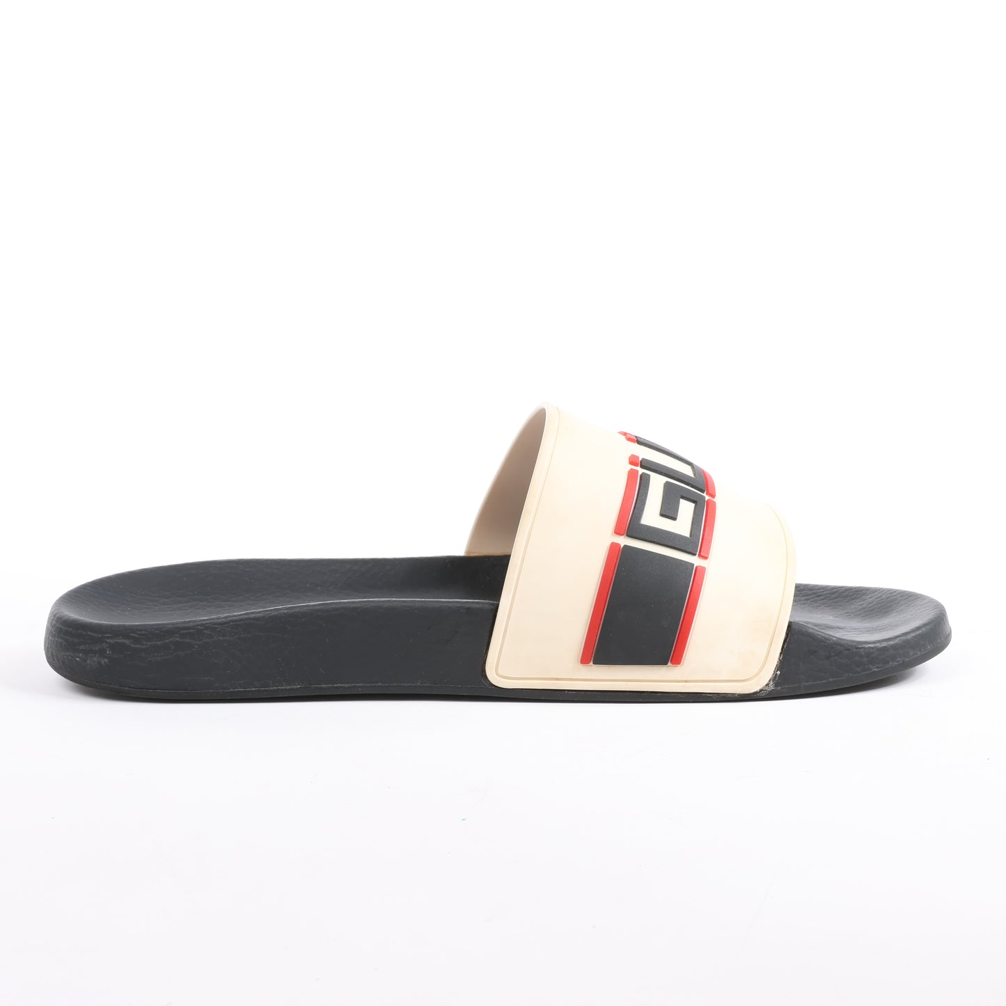 Gucci Pursuit Slides Sandalen, Beige/Schwarz/Rot, Größe 46