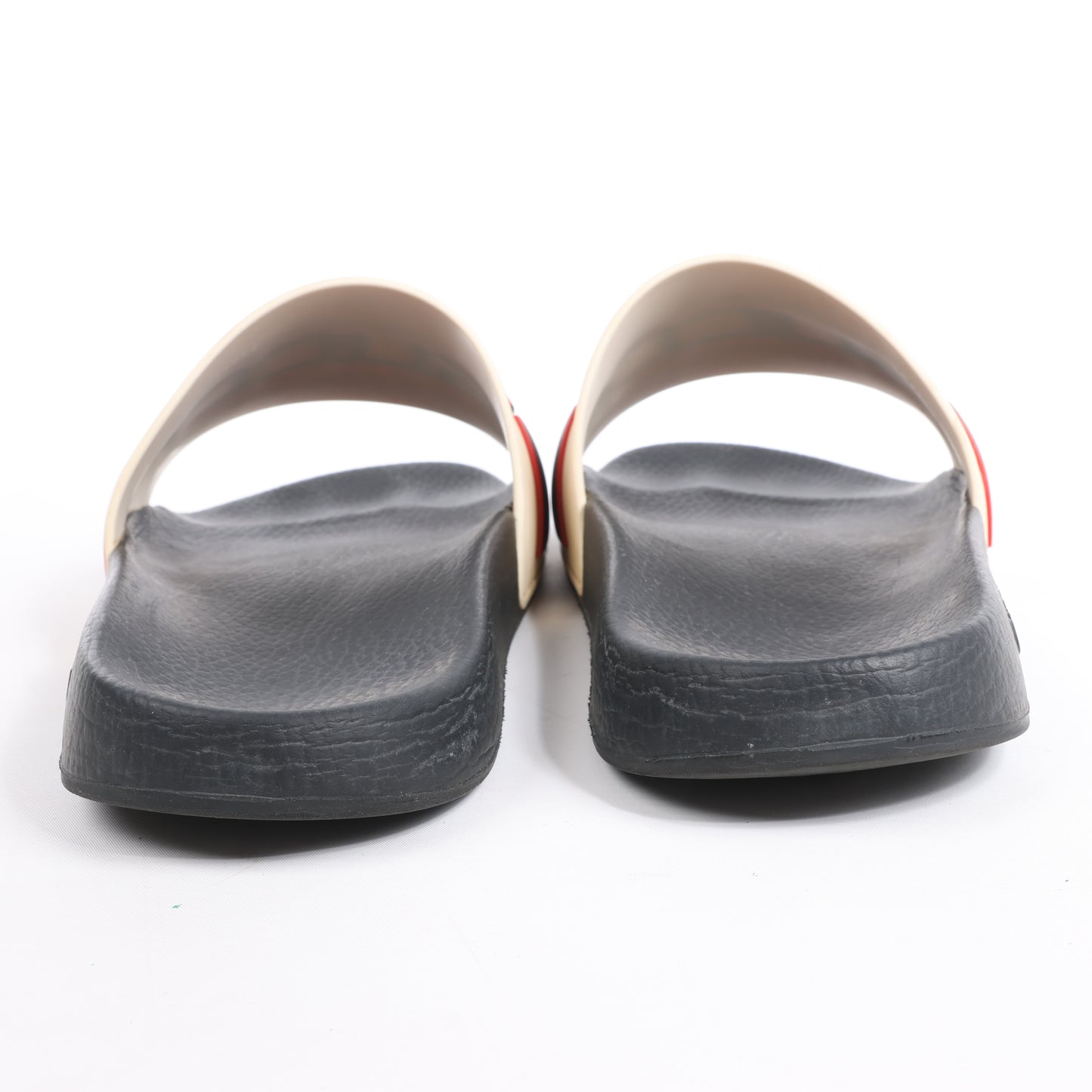 Gucci Pursuit Slides Sandalen, Beige/Schwarz/Rot, Größe 46