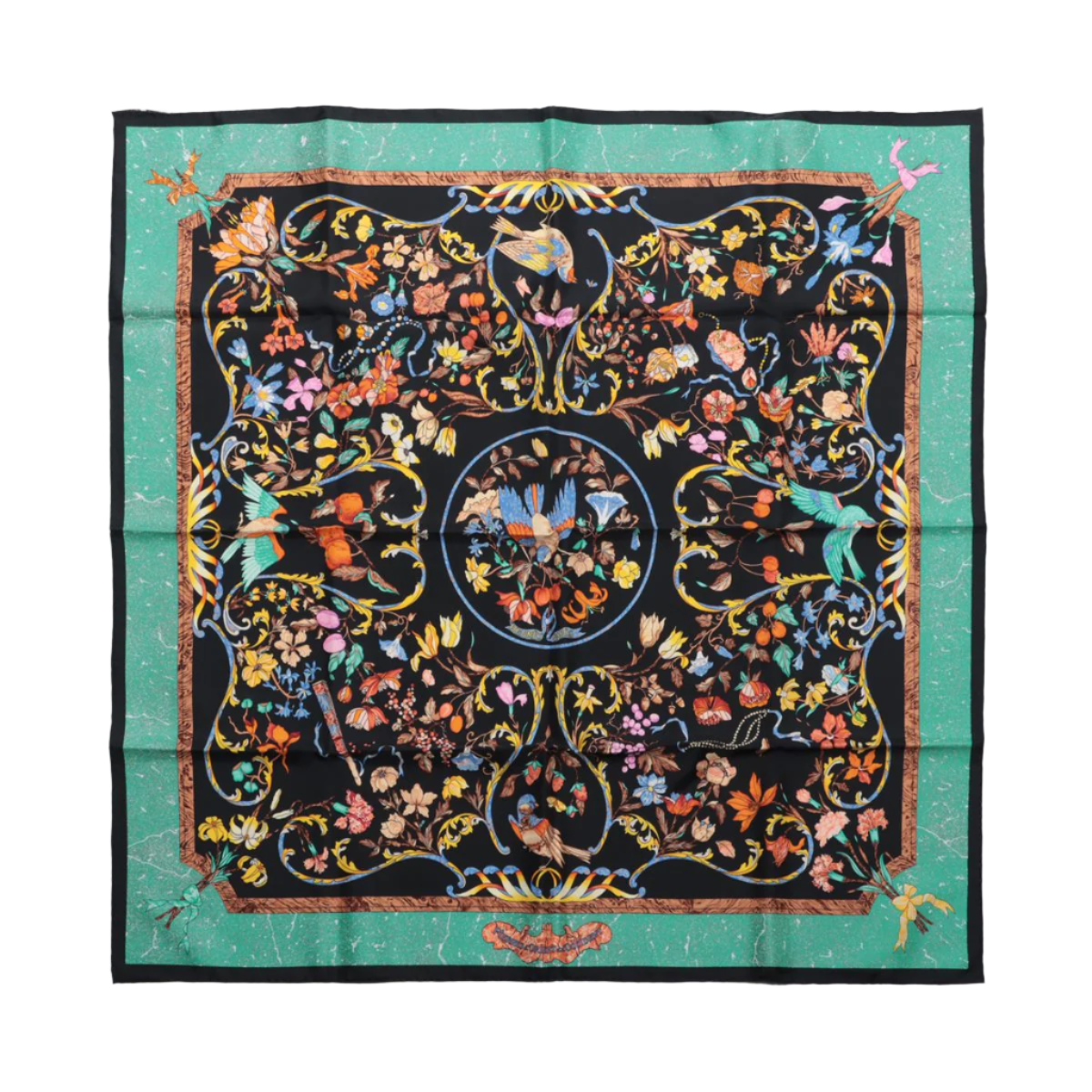 Hermès Carré 90 „PIERRES d' ORIENT et d' OCCIDENT“ Schal aus 100 % Seide in Schwarz x Grün