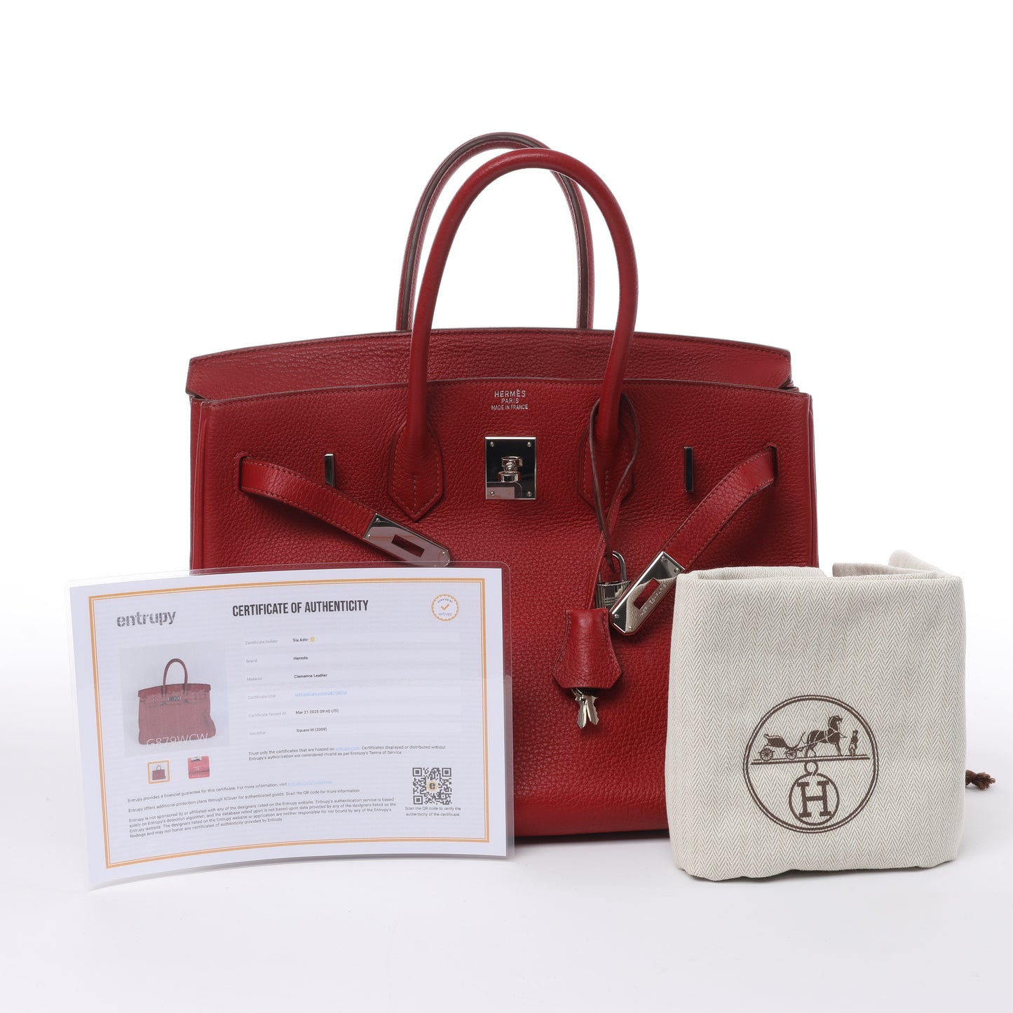 HERMES Birkin 35 Taurillon Clemence Rouge Garance Silberne Metallbeschläge □M: 2009