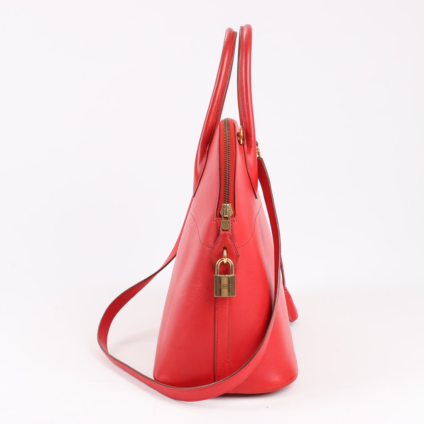 HERMES Bolide 35 Box Leder in Rouge Vif Gold Metallbeschläge ○W:1993