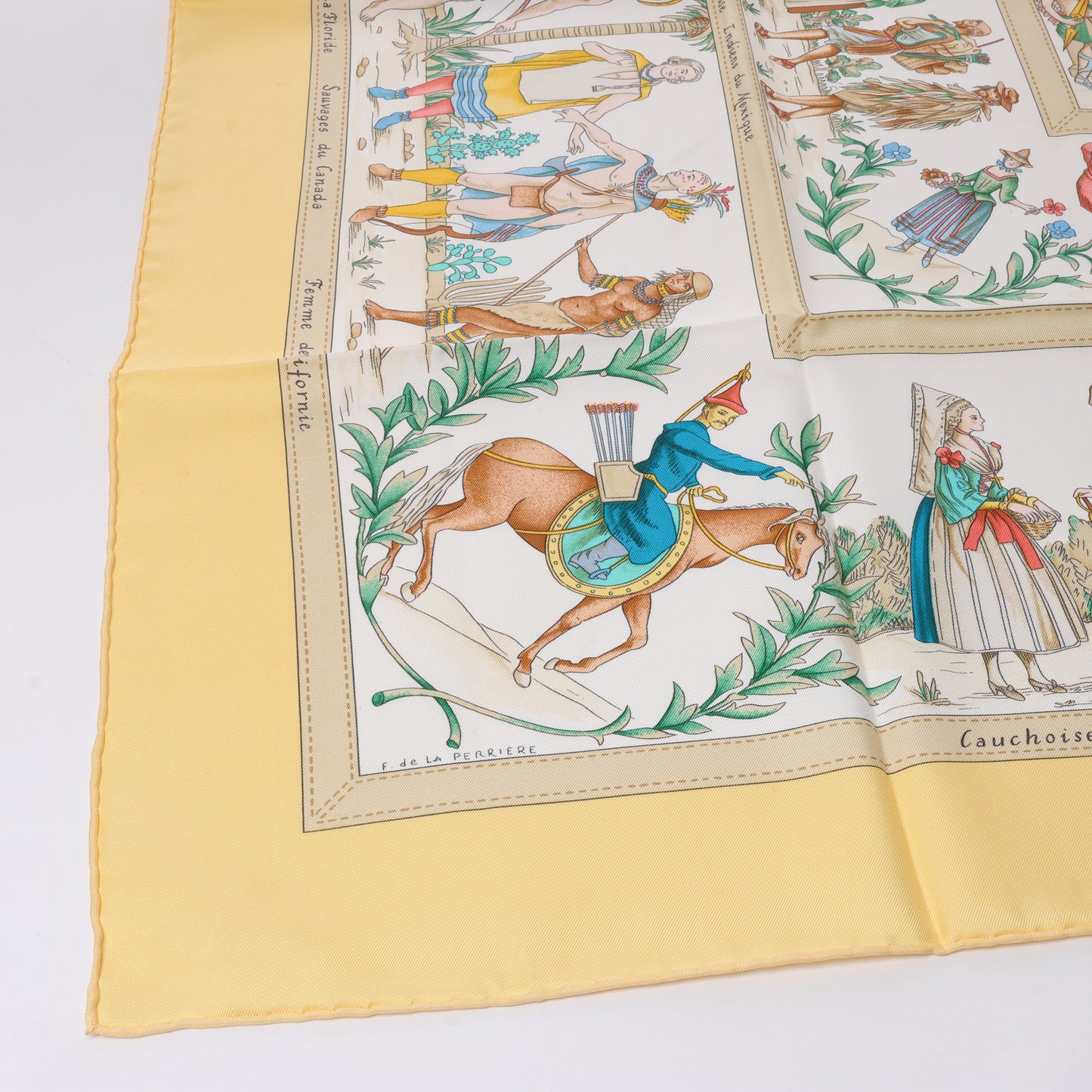 Hermès Carré 90 "COSTUMES CIVILS ACTUELS" 100% Silk Scarf in Beige