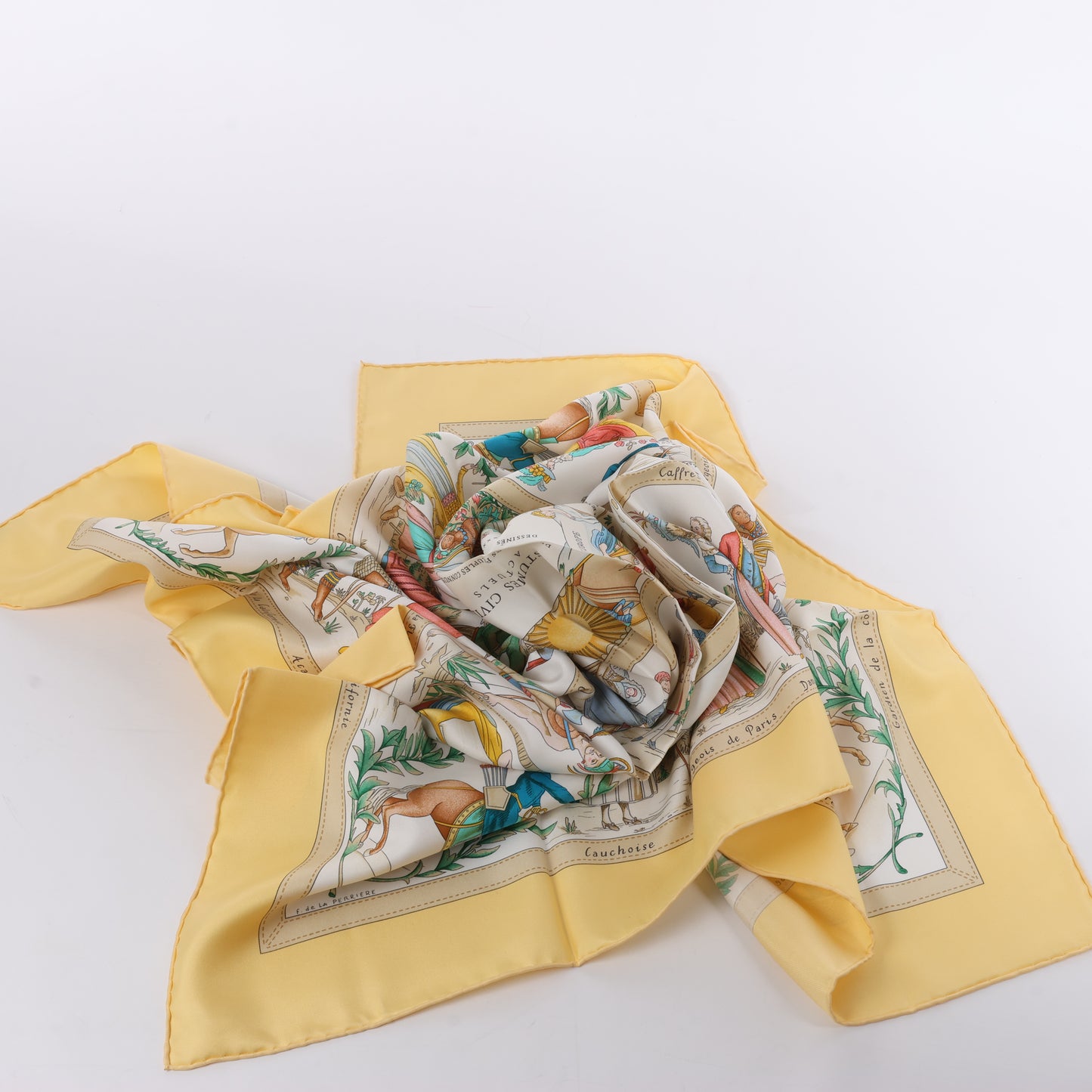 Hermès Carré 90 "COSTUMES CIVILS ACTUELS" 100% Silk Scarf in Beige