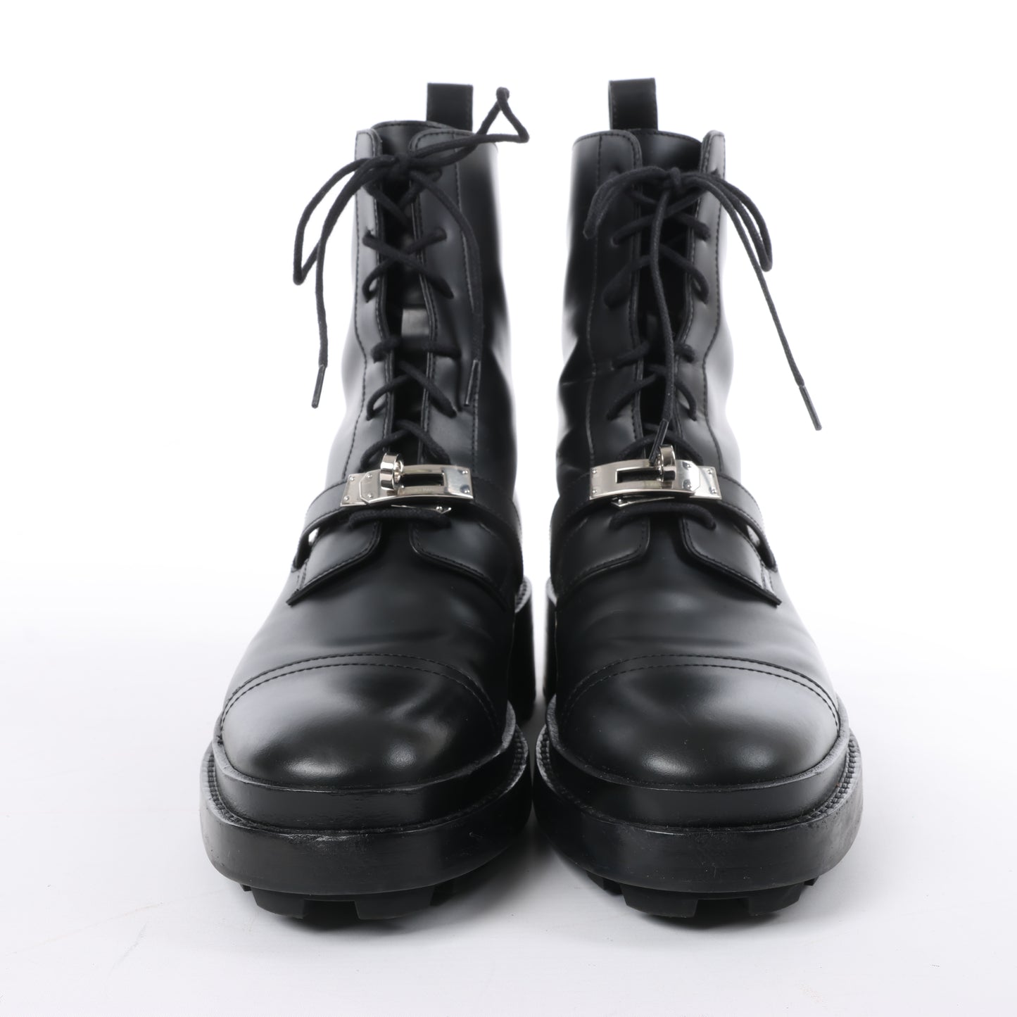 Hermes Funk Leather Ankle Boots Kelly Metal Fittings in Black, Size 38.5 EU