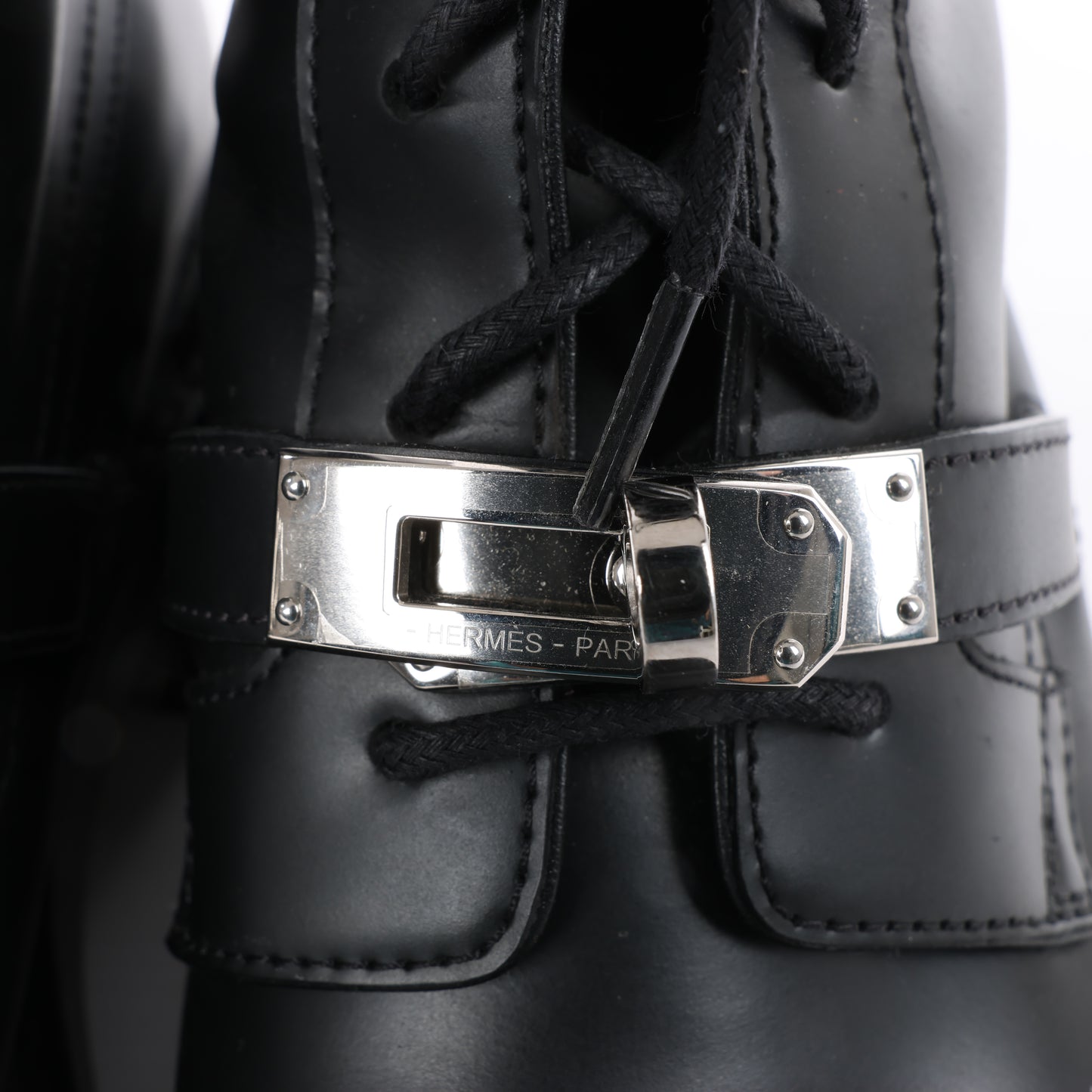 Hermes Funk Leather Ankle Boots Kelly Metal Fittings in Black, Size 38.5 EU