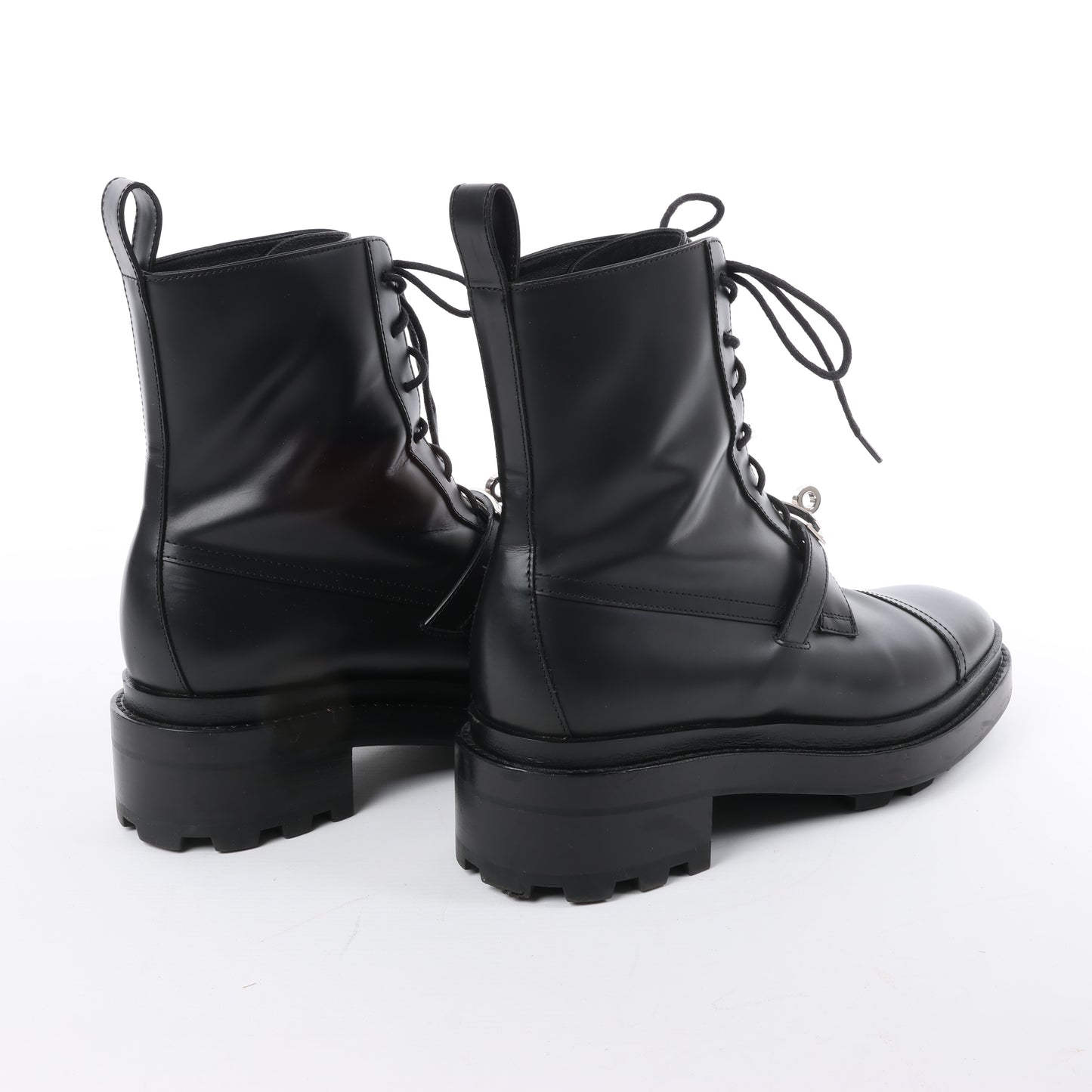 Hermes Funk Leather Ankle Boots Kelly Metal Fittings in Black, Size 38.5 EU