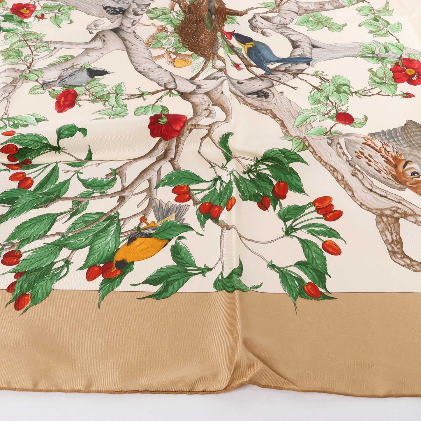 Hermès Carré 90 "AU COEUR DES BOIS" 100% Silk Scarf in Brown