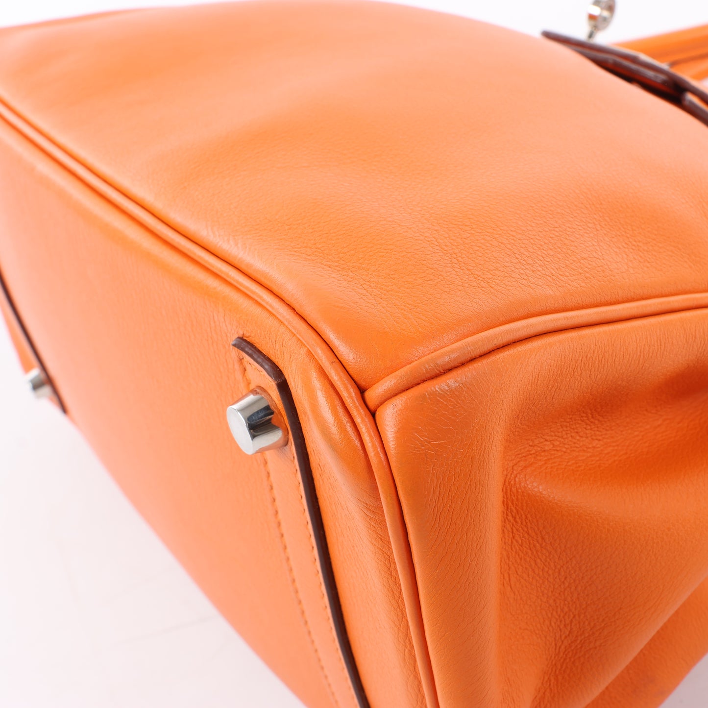 HERMES Birkin 30 Veau Swift Orange Silber Metallbeschläge Handtasche □J: 2006